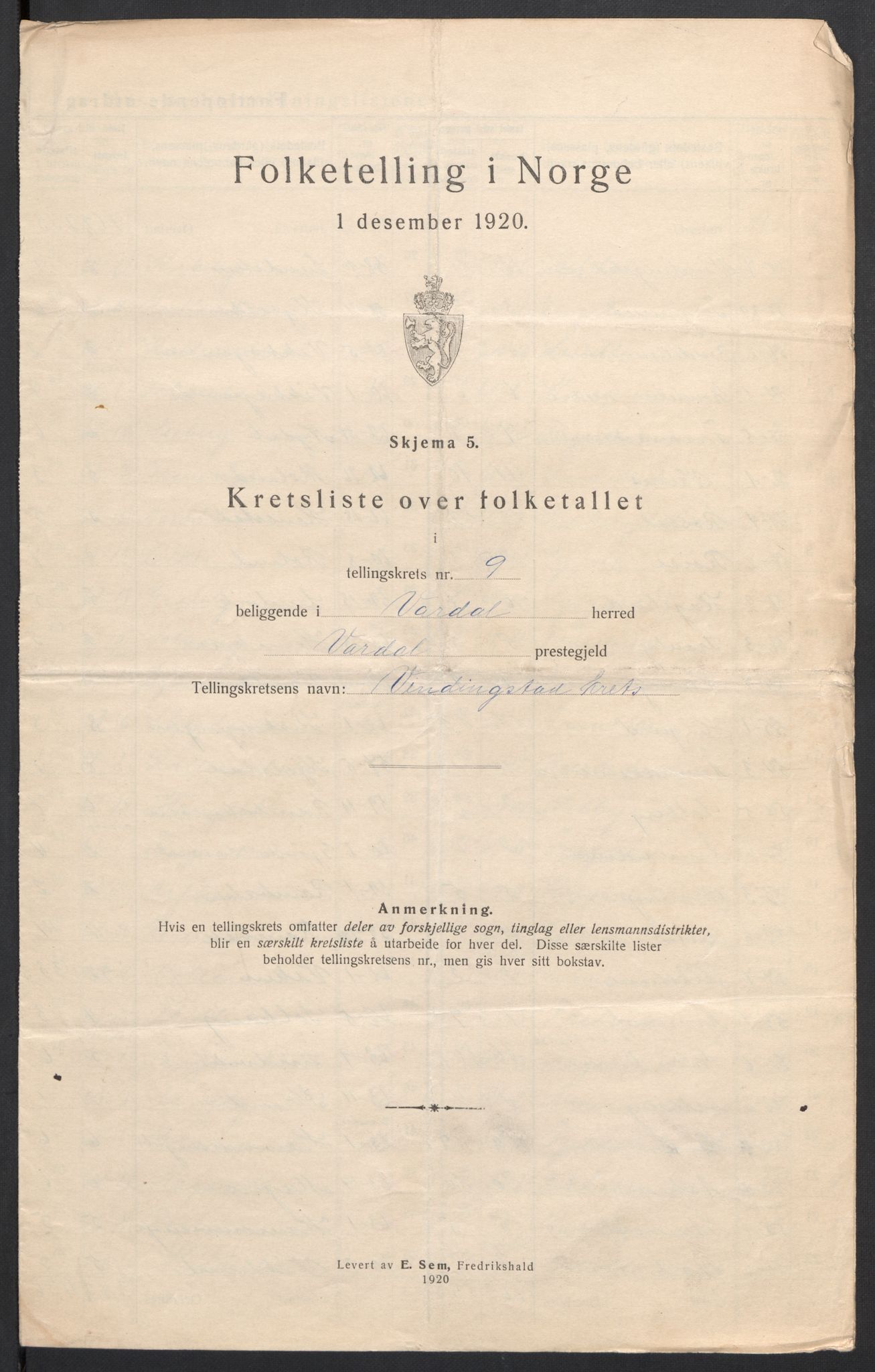 SAH, 1920 census for Vardal, 1920, p. 33