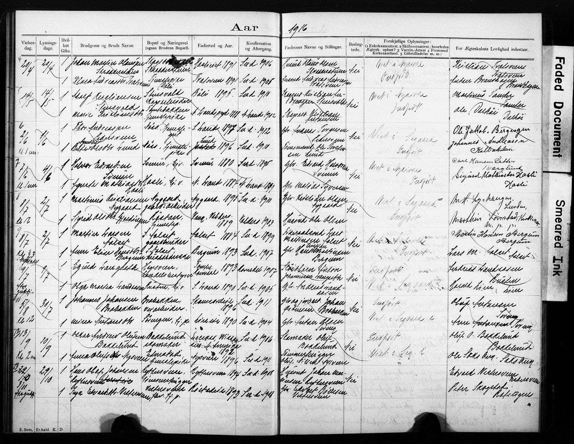 Biri prestekontor, AV/SAH-PREST-096/I/Ie: Banns register no. 1, 1900-1918