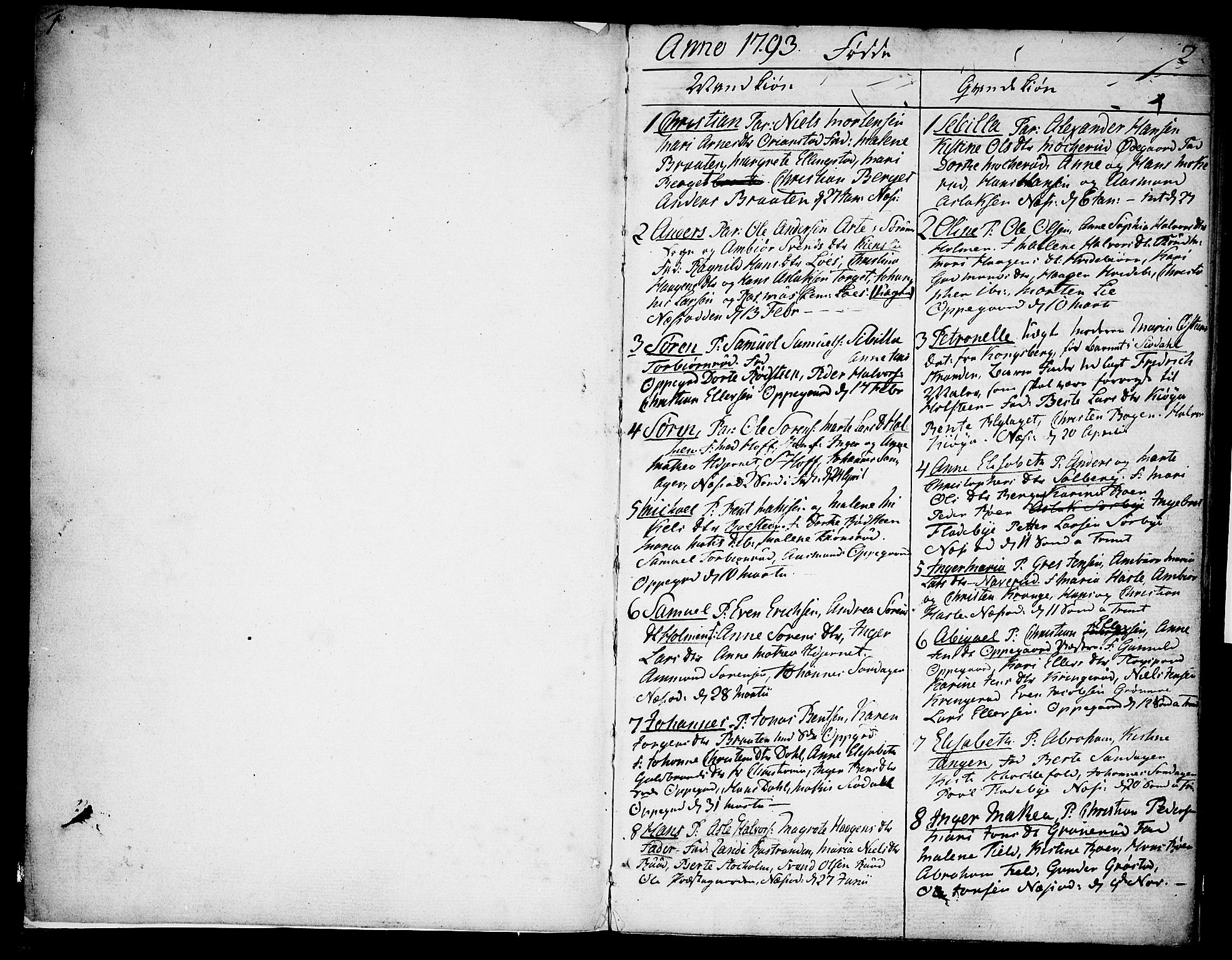 Nesodden prestekontor Kirkebøker, AV/SAO-A-10013/F/Fa/L0005: Parish register (official) no. I 5, 1793-1814, p. 1-2