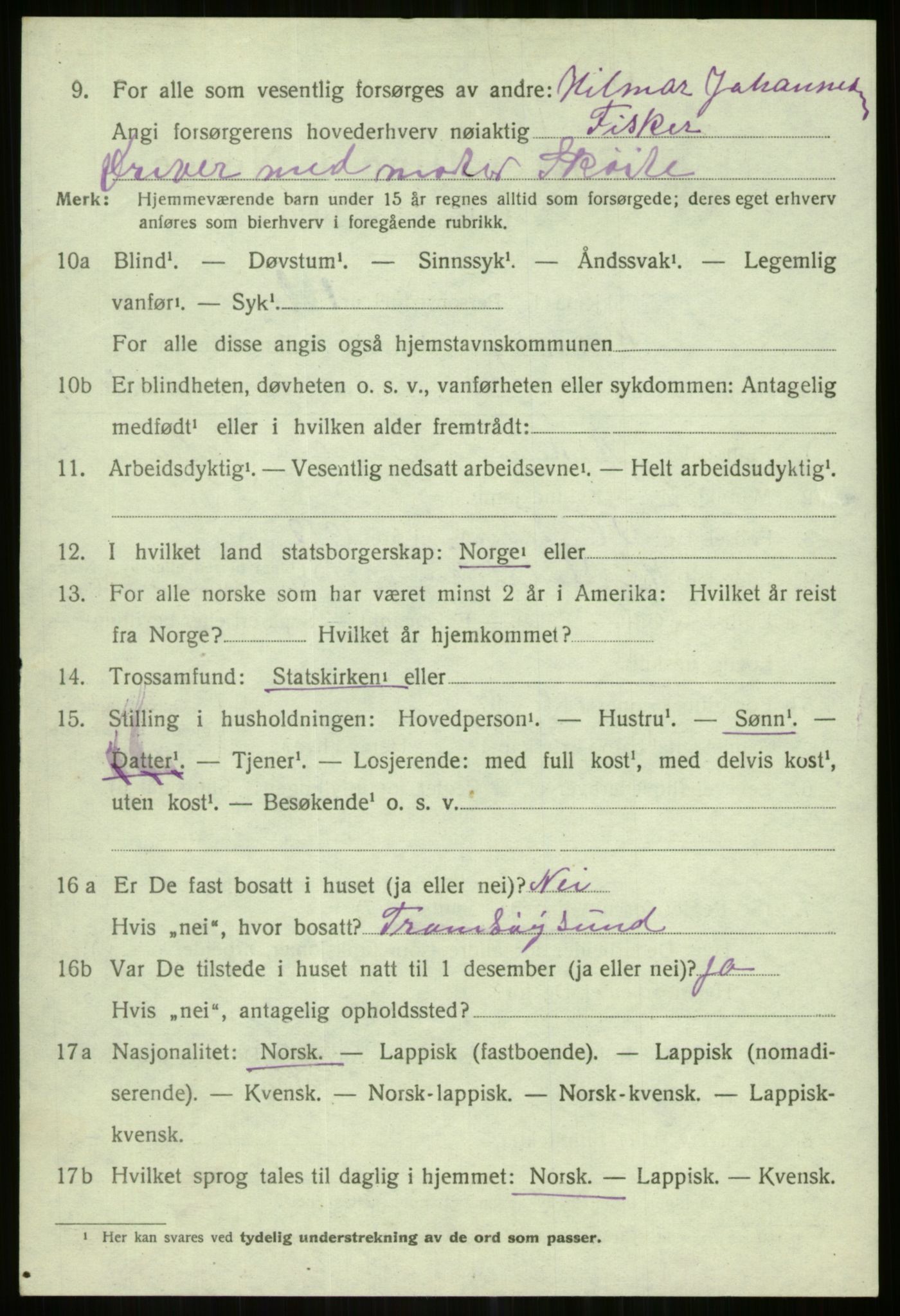 SATØ, 1920 census for Karlsøy, 1920, p. 2452