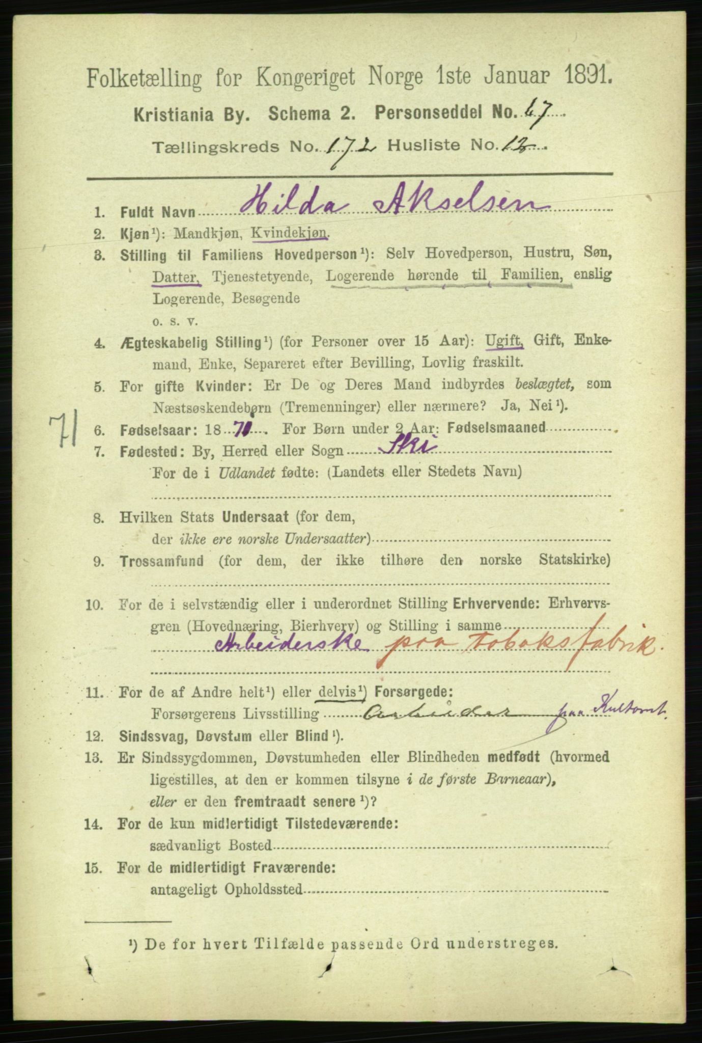 RA, 1891 census for 0301 Kristiania, 1891, p. 102252