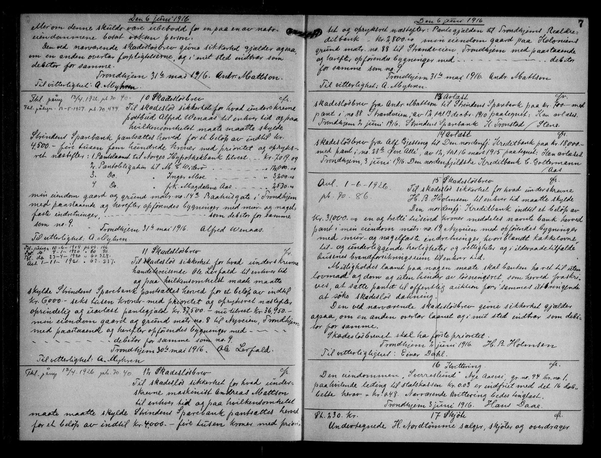 Trondheim byfogd, AV/SAT-A-0003/1/2/2C/L0057: Mortgage book no. 56, 1916-1917, p. 7