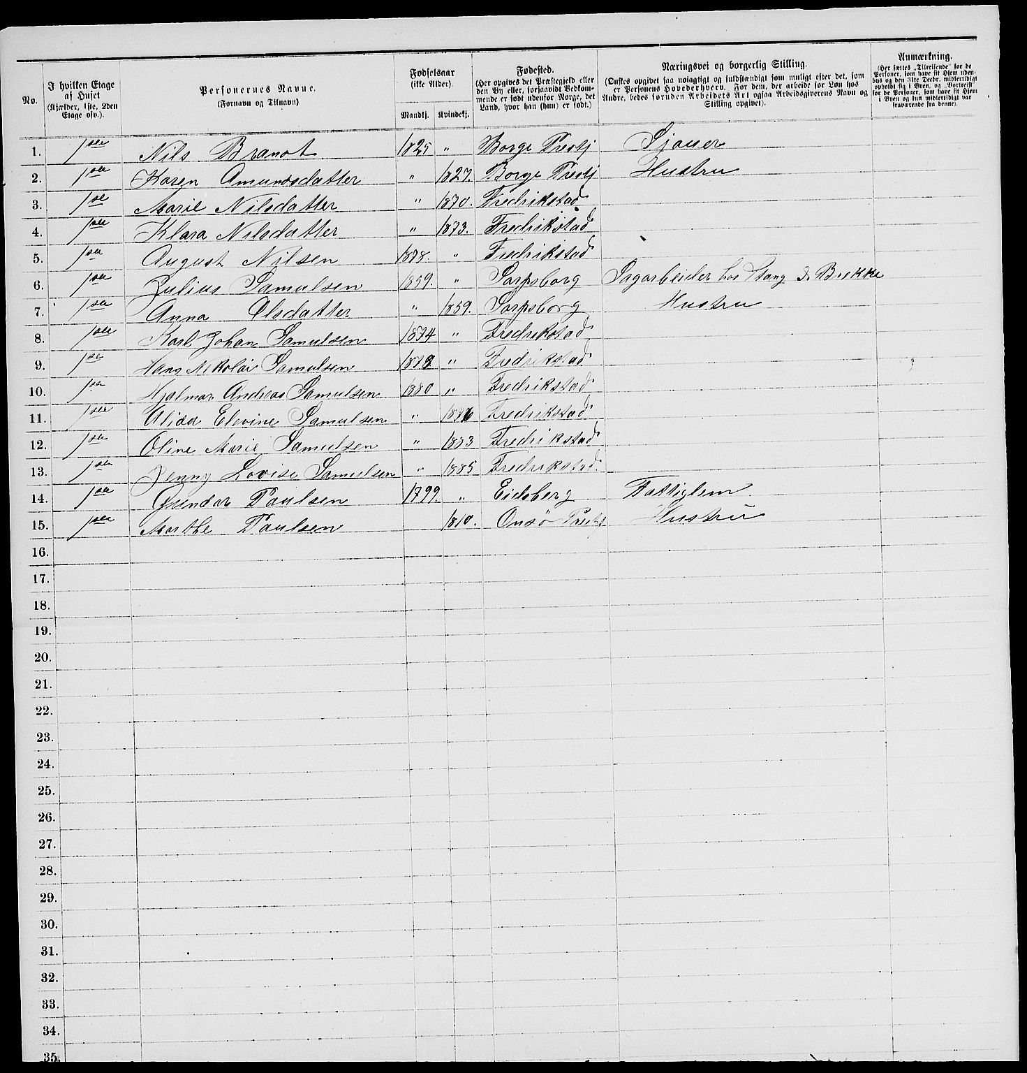 RA, 1885 census for 0103 Fredrikstad, 1885, p. 1458