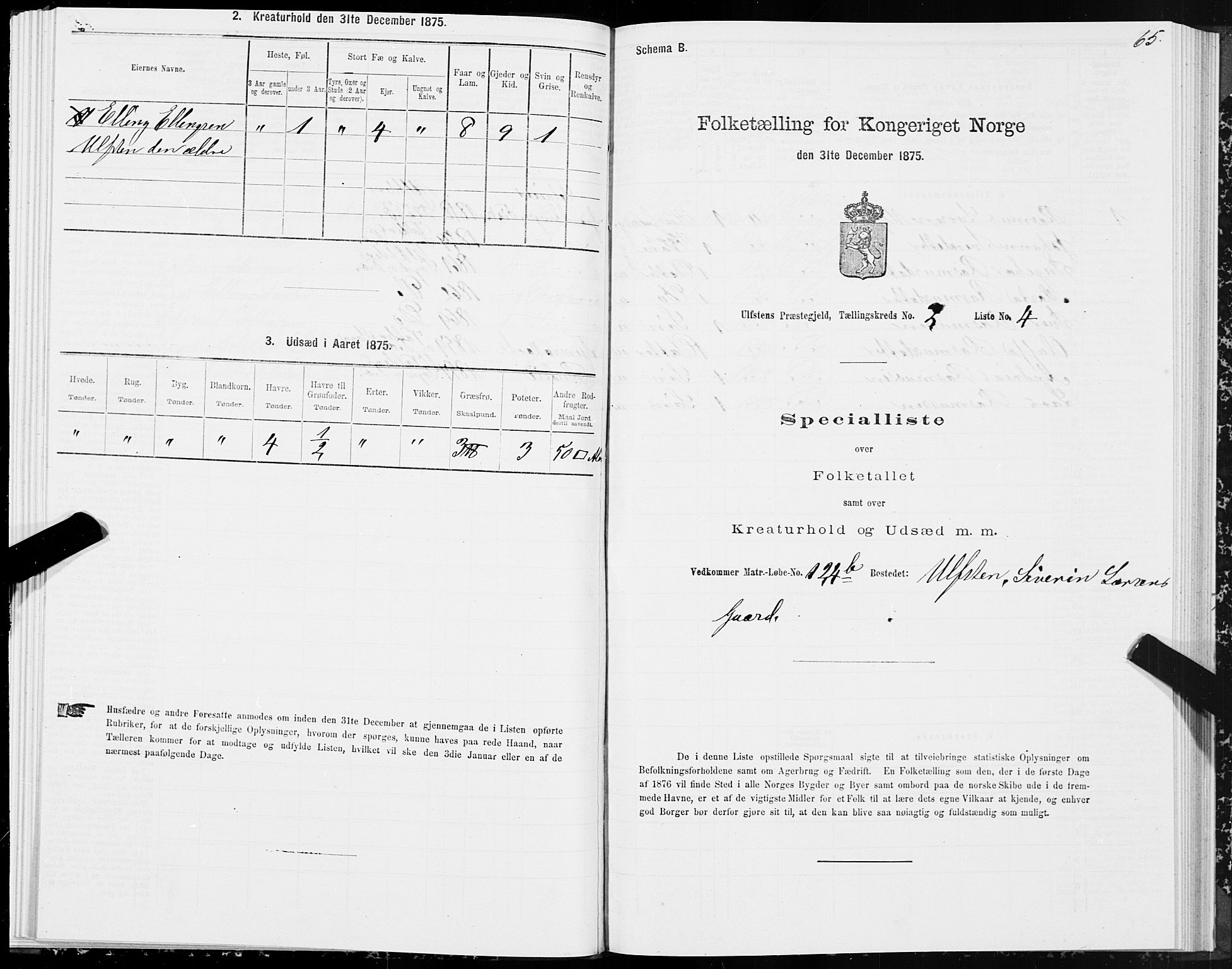 SAT, 1875 census for 1516P Ulstein, 1875, p. 1065