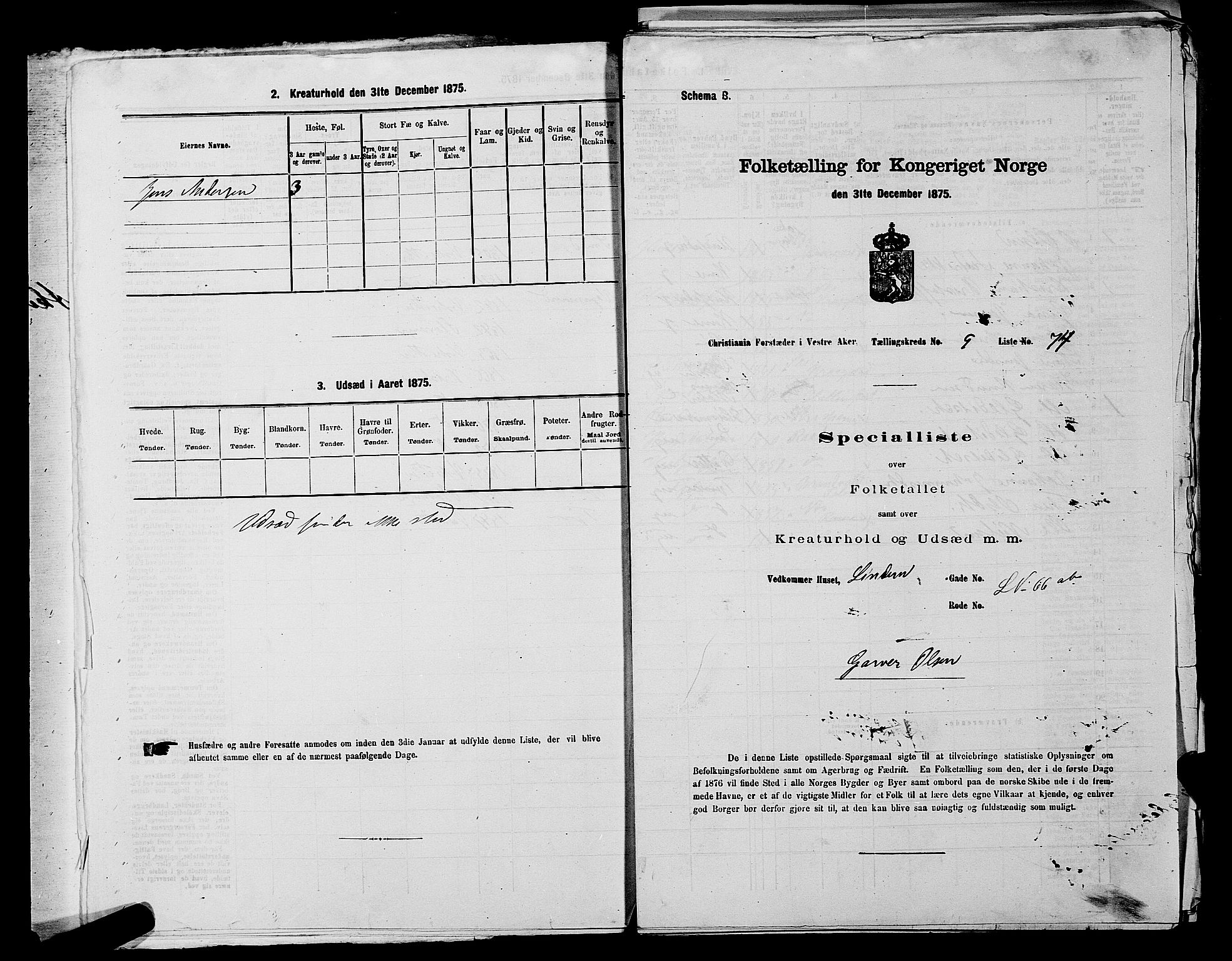 RA, 1875 census for 0218aP Vestre Aker, 1875, p. 1513