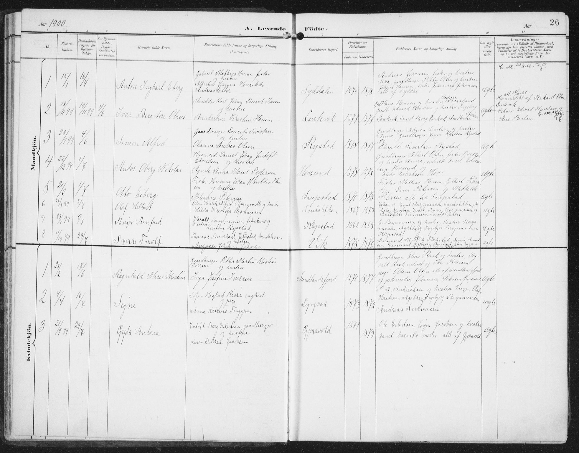 Ministerialprotokoller, klokkerbøker og fødselsregistre - Nordland, SAT/A-1459/876/L1098: Parish register (official) no. 876A04, 1896-1915, p. 26
