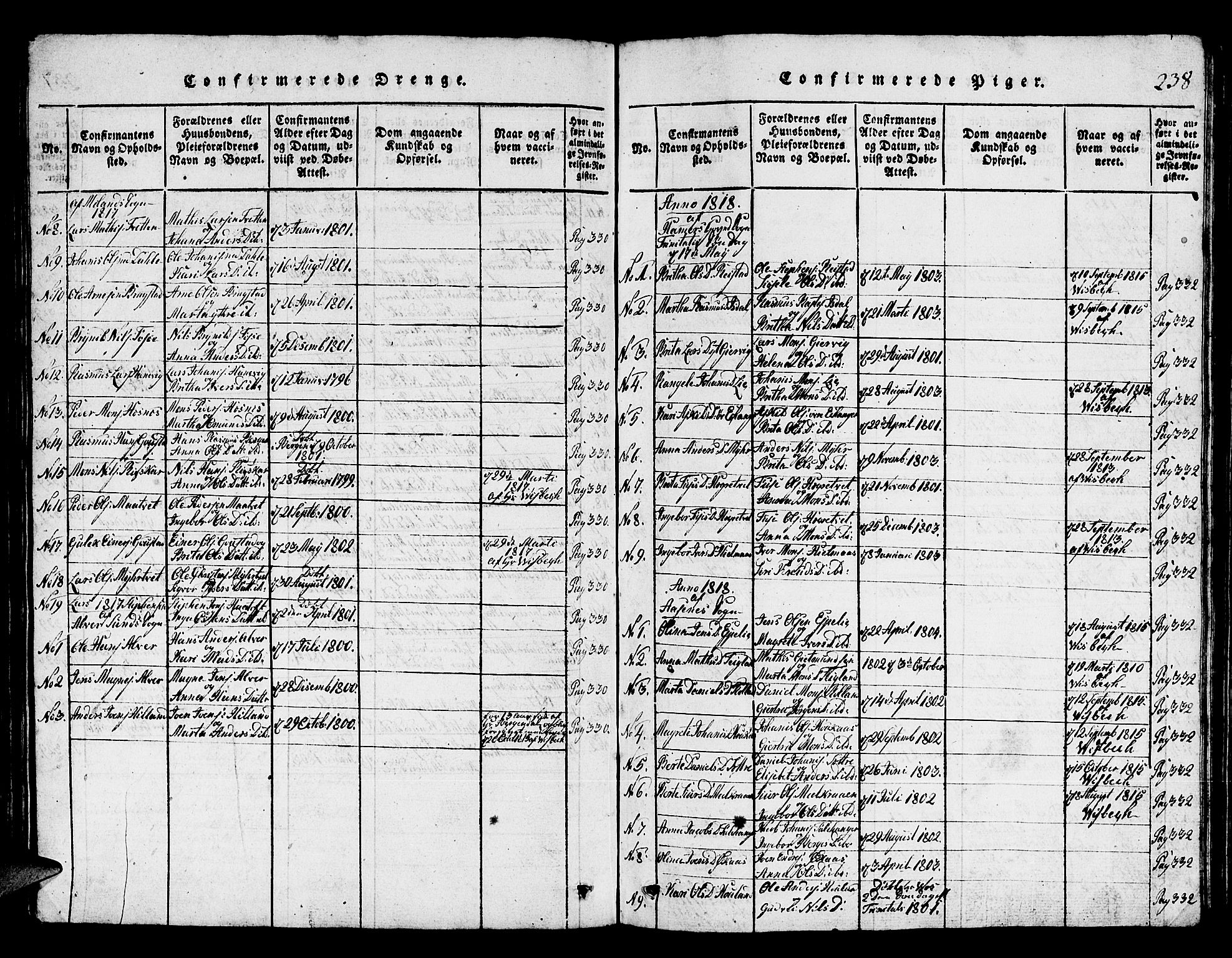 Hamre sokneprestembete, SAB/A-75501/H/Ha/Hab: Parish register (copy) no. A 1, 1816-1826, p. 238