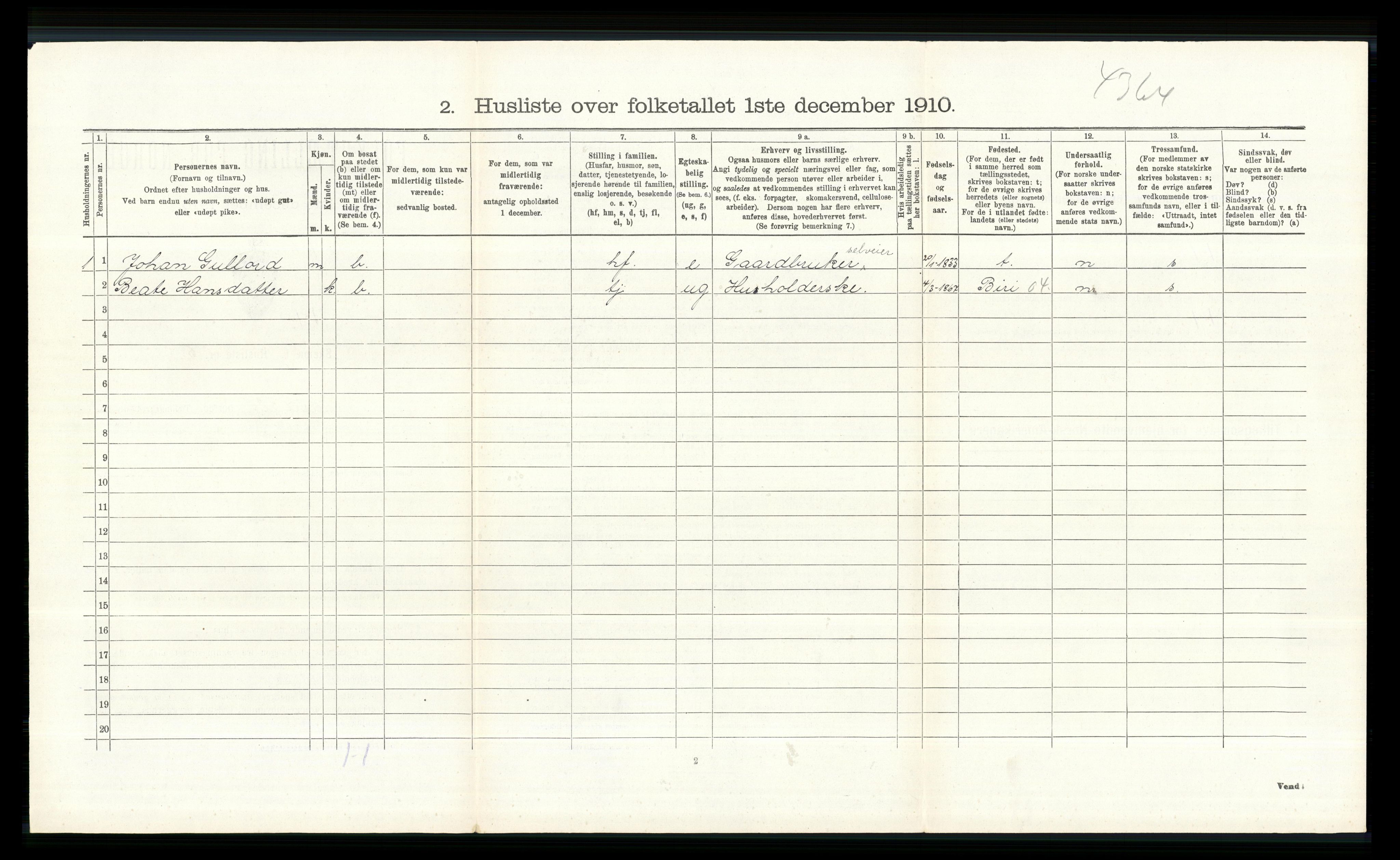 RA, 1910 census for Vardal, 1910, p. 1417