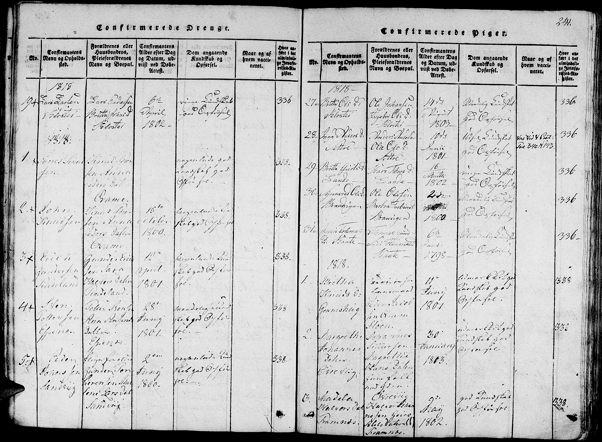 Fjelberg sokneprestembete, AV/SAB-A-75201/H/Haa: Parish register (official) no. A 4, 1816-1822, p. 241