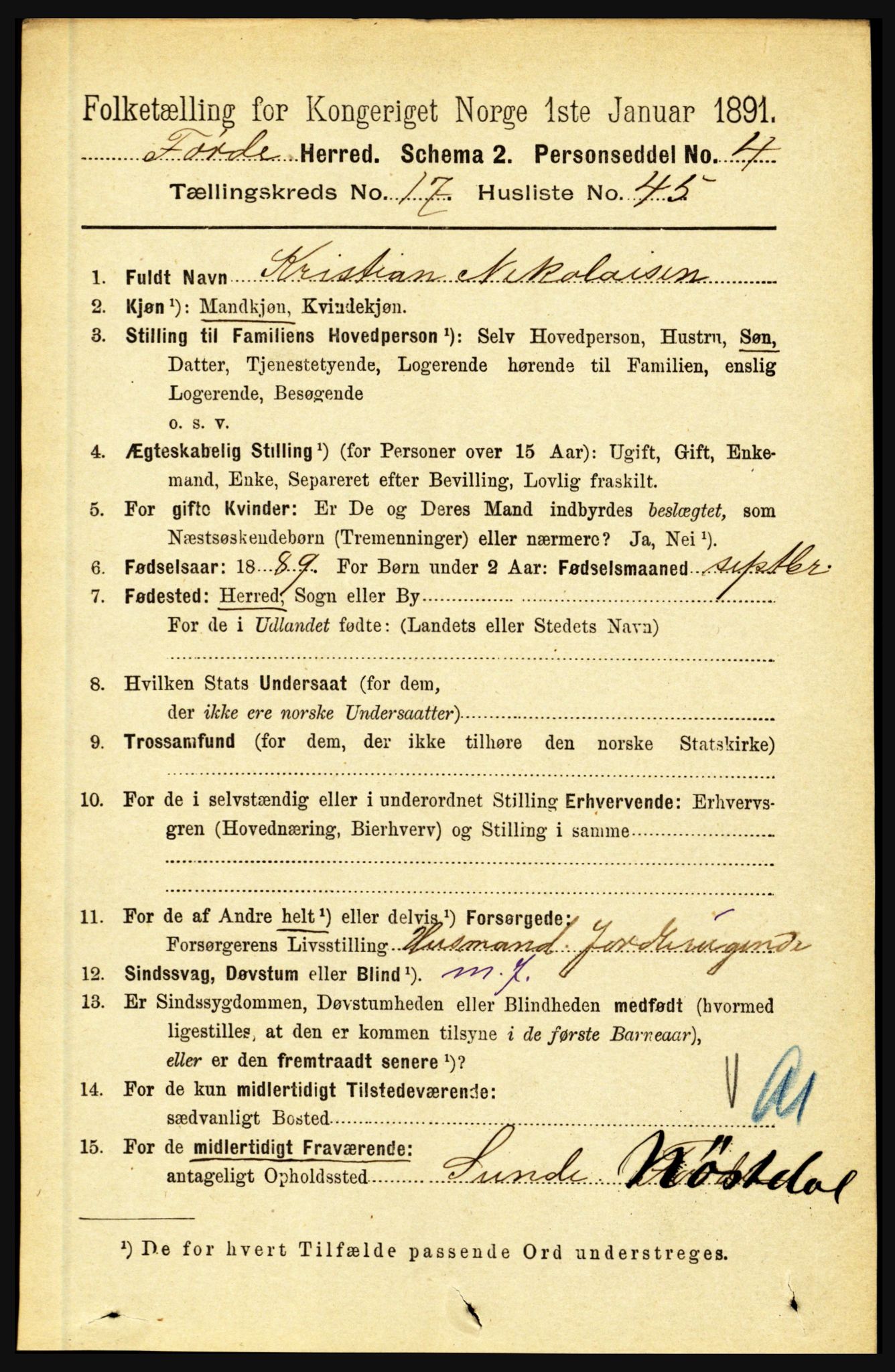 RA, 1891 census for 1432 Førde, 1891, p. 6307