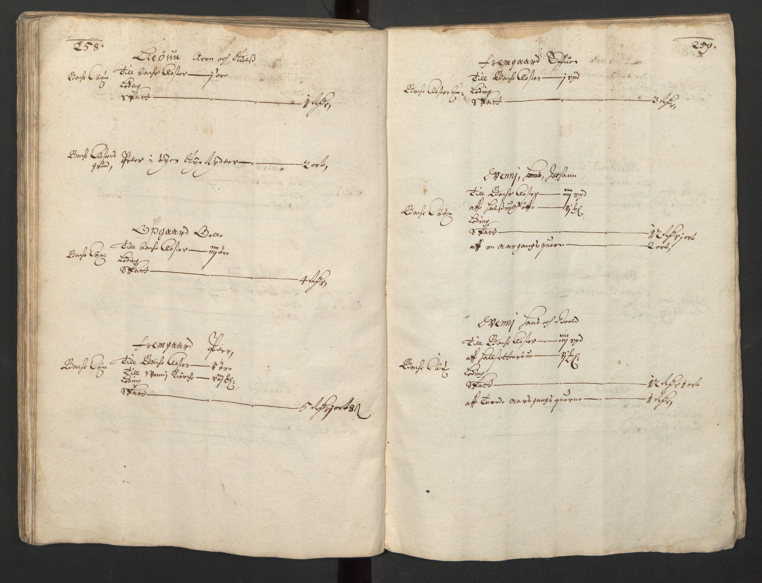 Rentekammeret inntil 1814, Realistisk ordnet avdeling, RA/EA-4070/L/L0029/0001: Trondheim lagdømme: / Alminnelig jordebok og skattemanntall - Inderøy, 1661, p. 258-259