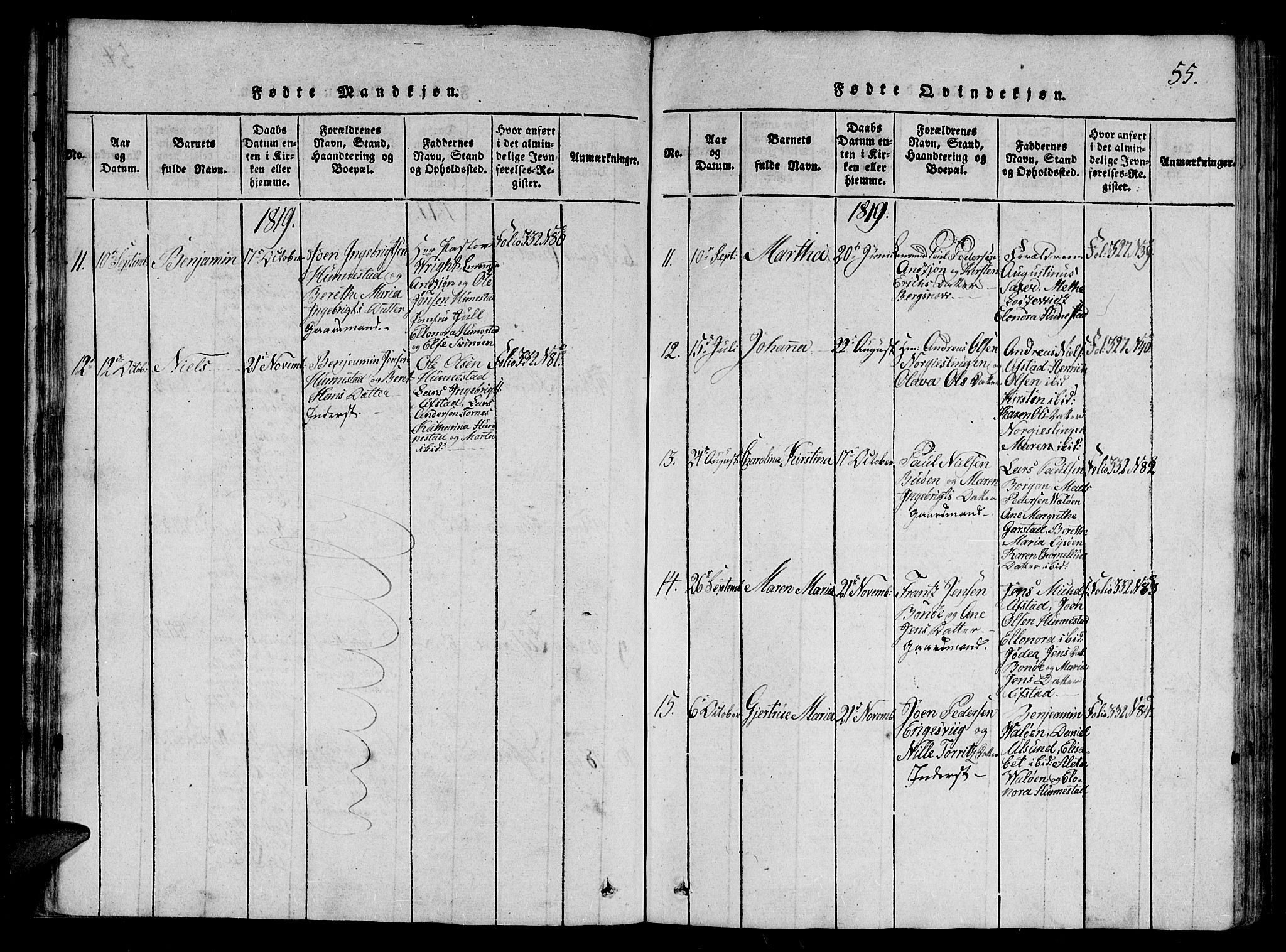 Ministerialprotokoller, klokkerbøker og fødselsregistre - Nord-Trøndelag, AV/SAT-A-1458/784/L0667: Parish register (official) no. 784A03 /2, 1818-1829, p. 55