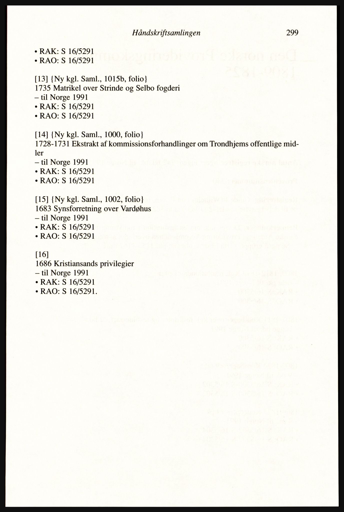 Publikasjoner utgitt av Arkivverket, PUBL/PUBL-001/A/0002: Erik Gøbel: NOREG, Tværregistratur over norgesrelevant materiale i Rigsarkivet i København (2000), 2000, p. 301
