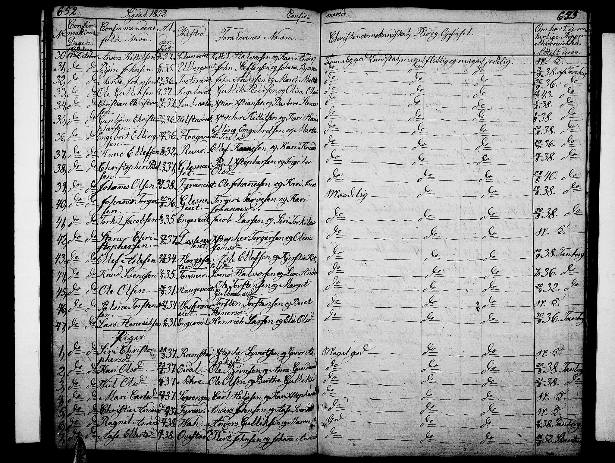 Sigdal kirkebøker, AV/SAKO-A-245/G/Ga/L0002: Parish register (copy) no. I 2, 1835-1856, p. 652-653