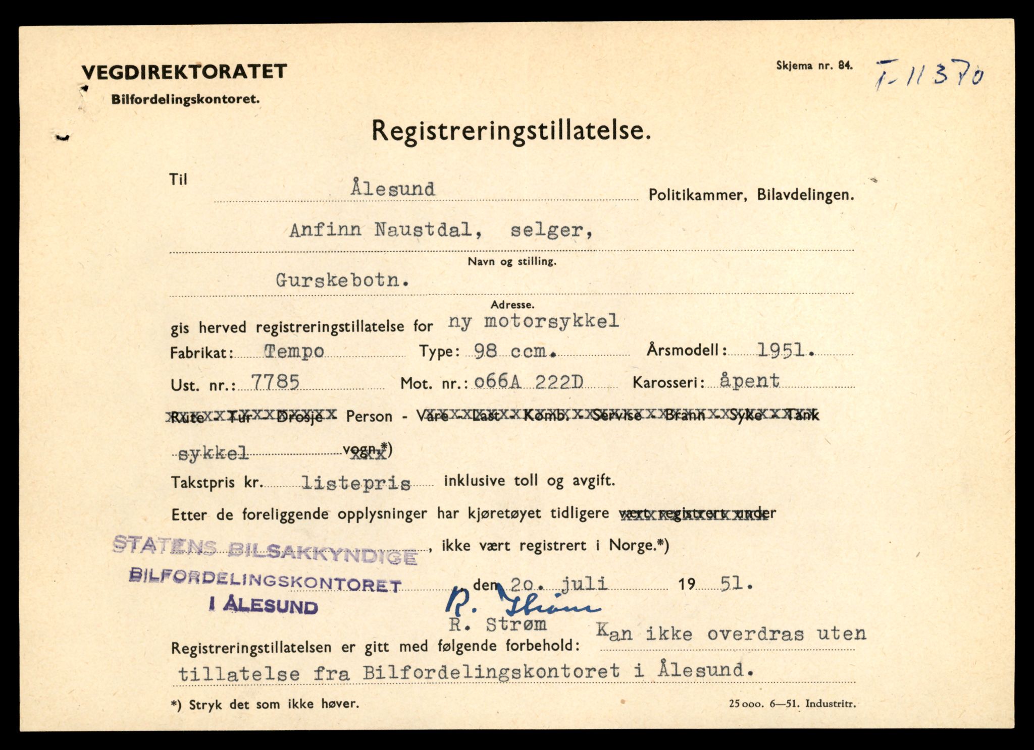 Møre og Romsdal vegkontor - Ålesund trafikkstasjon, AV/SAT-A-4099/F/Fe/L0028: Registreringskort for kjøretøy T 11290 - T 11429, 1927-1998, p. 1711