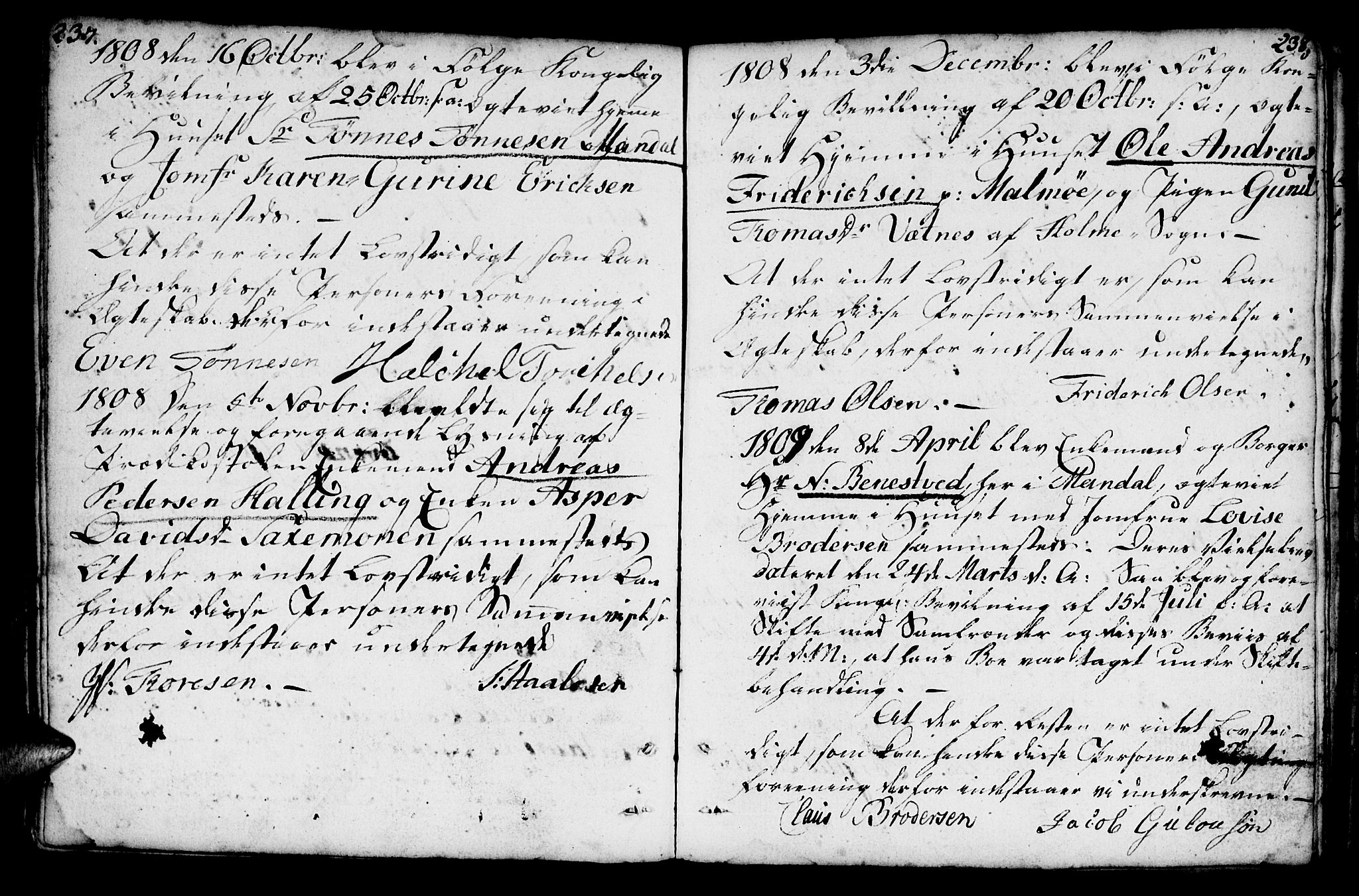 Mandal sokneprestkontor, AV/SAK-1111-0030/F/Fa/Faa/L0007: Parish register (official) no. A 7, 1783-1818, p. 237-238