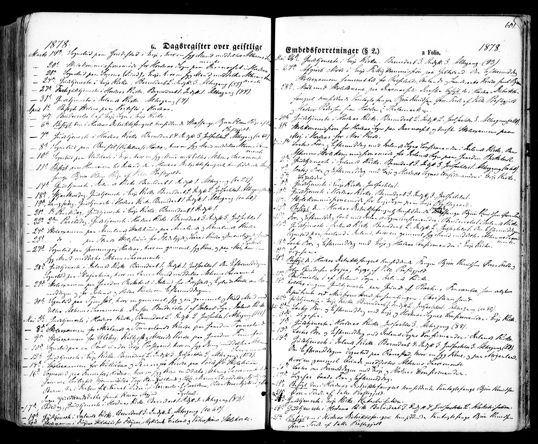 Evje sokneprestkontor, SAK/1111-0008/F/Fa/Faa/L0006: Parish register (official) no. A 6, 1866-1884, p. 601