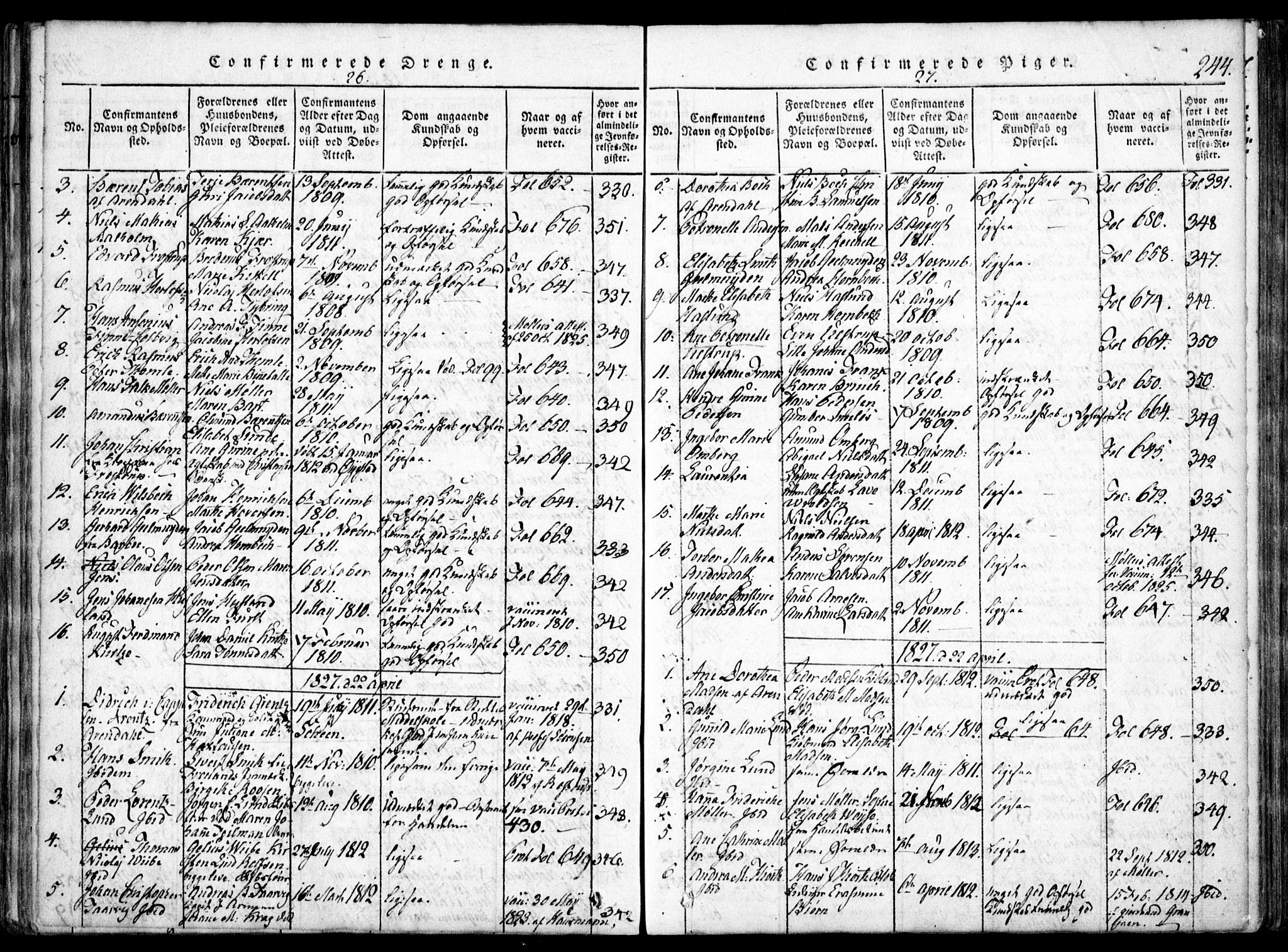Arendal sokneprestkontor, Trefoldighet, SAK/1111-0040/F/Fa/L0004: Parish register (official) no. A 4, 1816-1839, p. 244