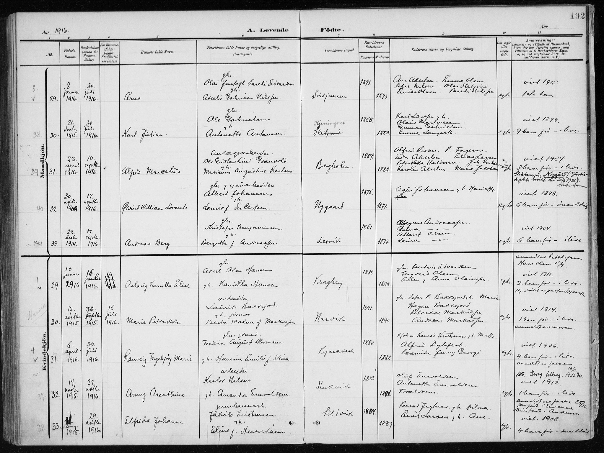 Ministerialprotokoller, klokkerbøker og fødselsregistre - Nordland, AV/SAT-A-1459/866/L0941: Parish register (official) no. 866A04, 1901-1917, p. 192