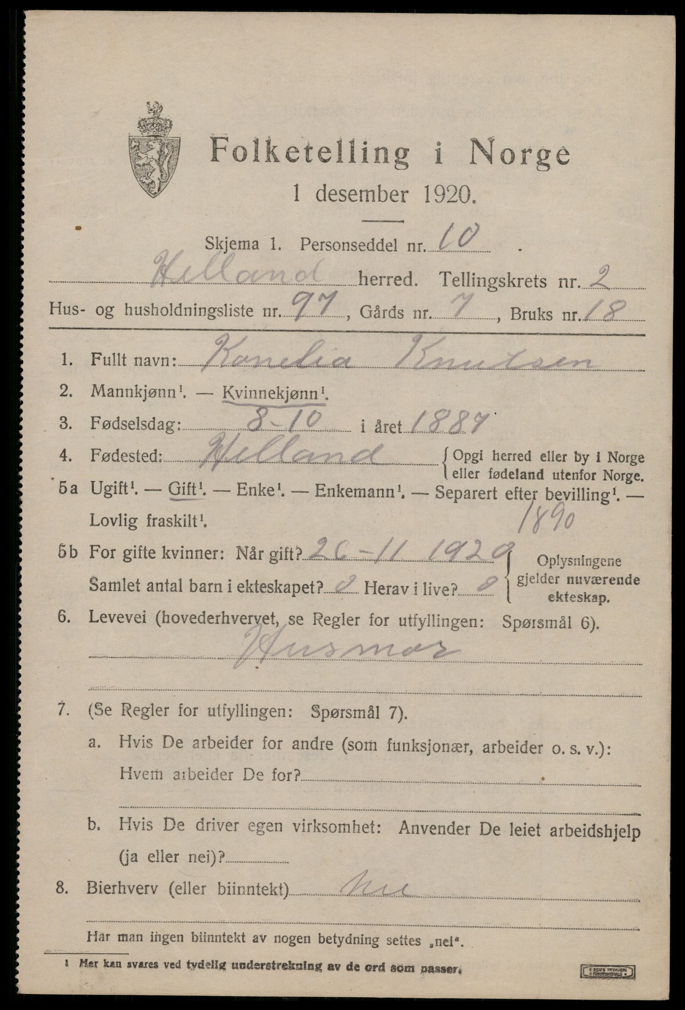 SAST, 1920 census for Hetland, 1920, p. 5207