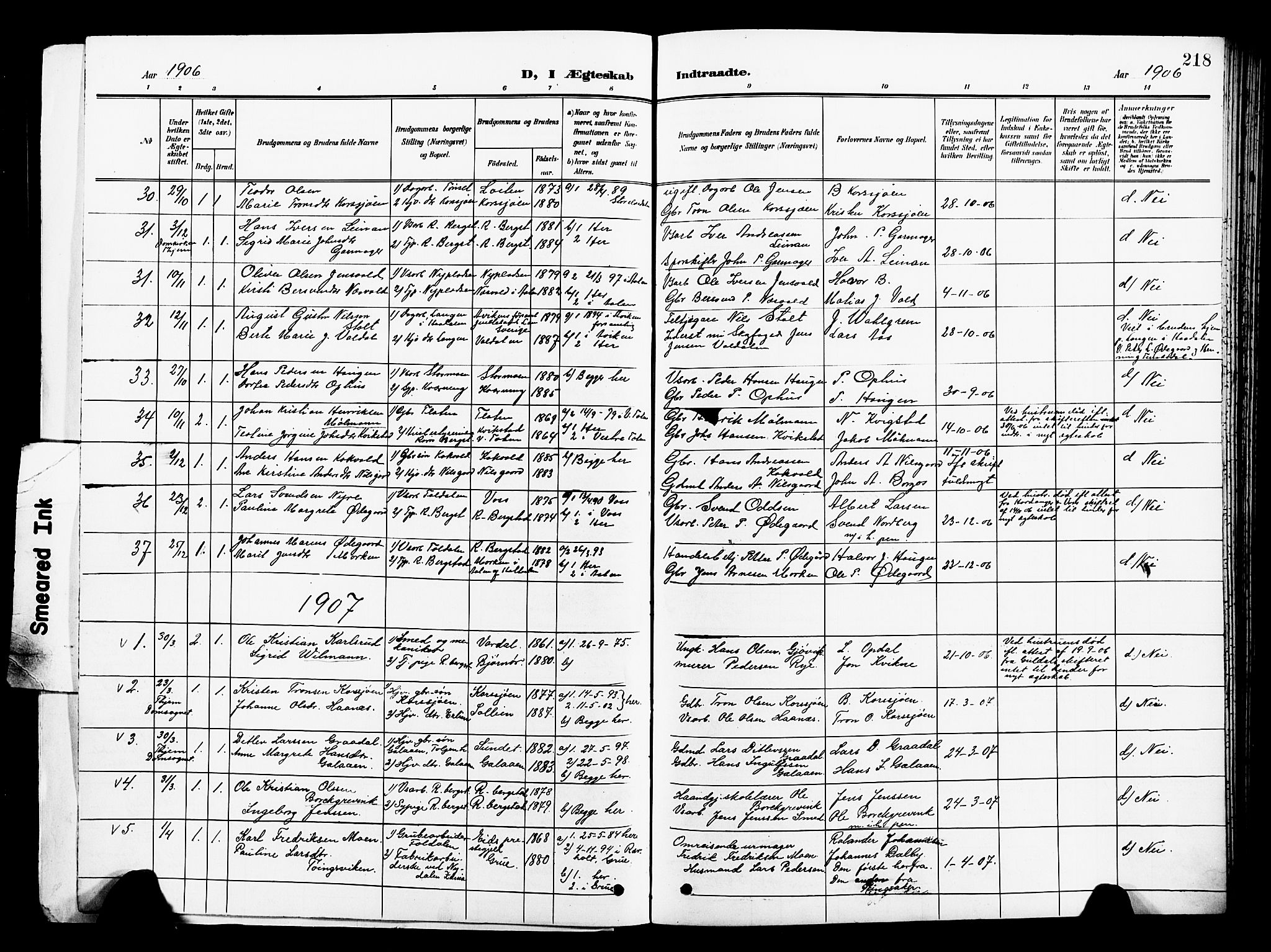 Ministerialprotokoller, klokkerbøker og fødselsregistre - Sør-Trøndelag, SAT/A-1456/681/L0942: Parish register (copy) no. 681C06, 1906-1925, p. 218