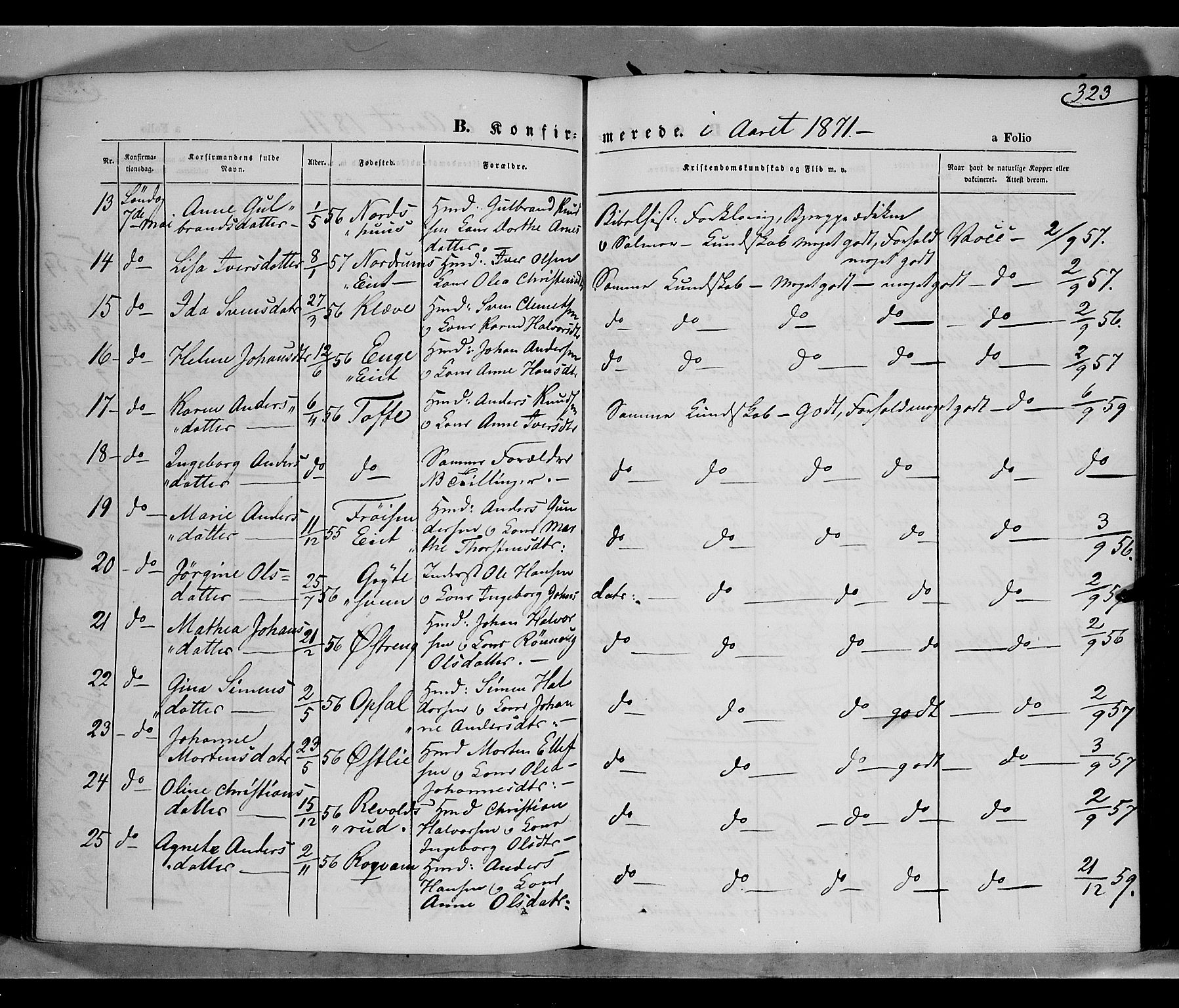 Gausdal prestekontor, AV/SAH-PREST-090/H/Ha/Haa/L0009: Parish register (official) no. 9, 1862-1873, p. 323