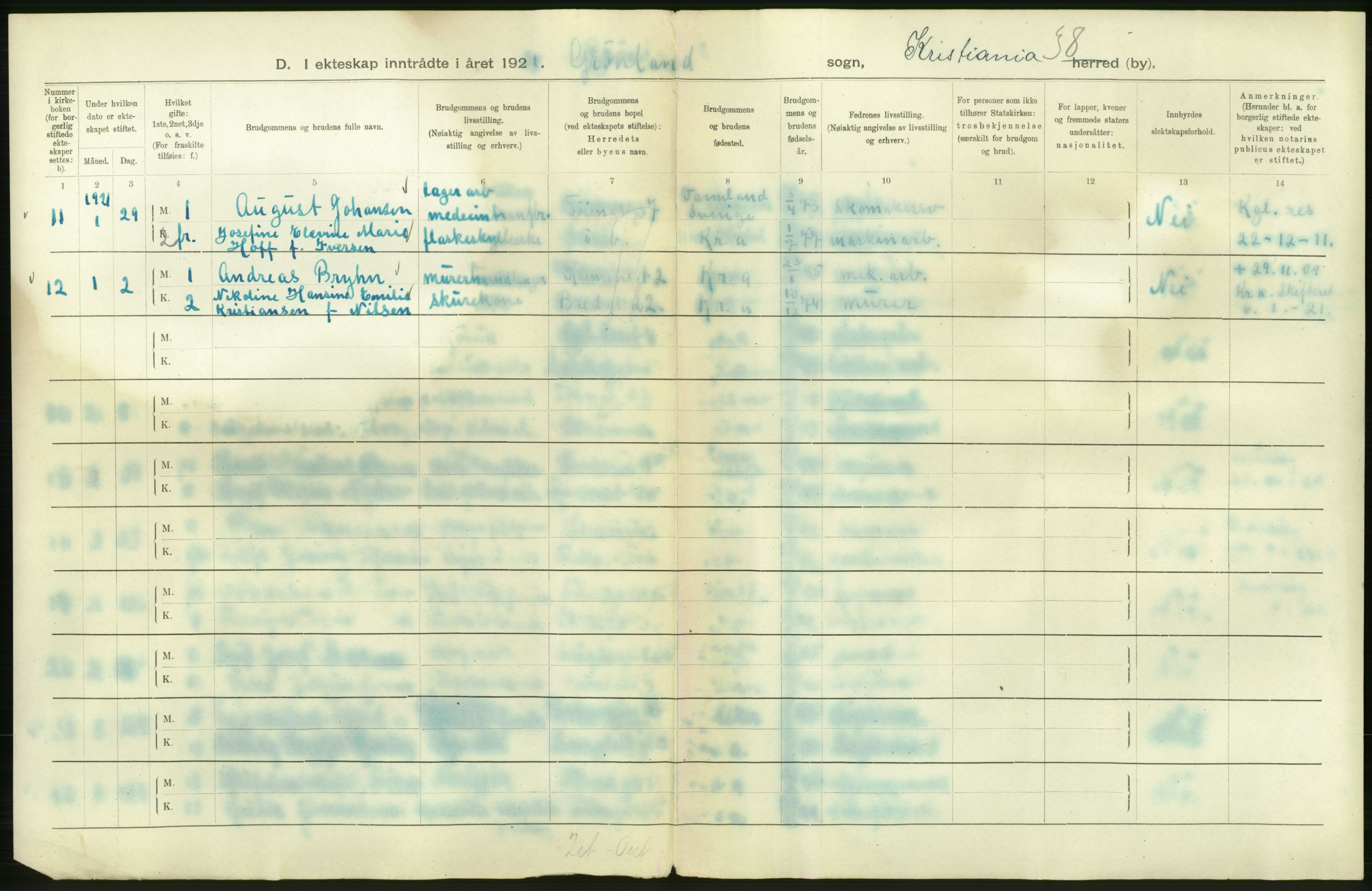 Statistisk sentralbyrå, Sosiodemografiske emner, Befolkning, AV/RA-S-2228/D/Df/Dfc/Dfca/L0011: Kristiania: Gifte, 1921, p. 664