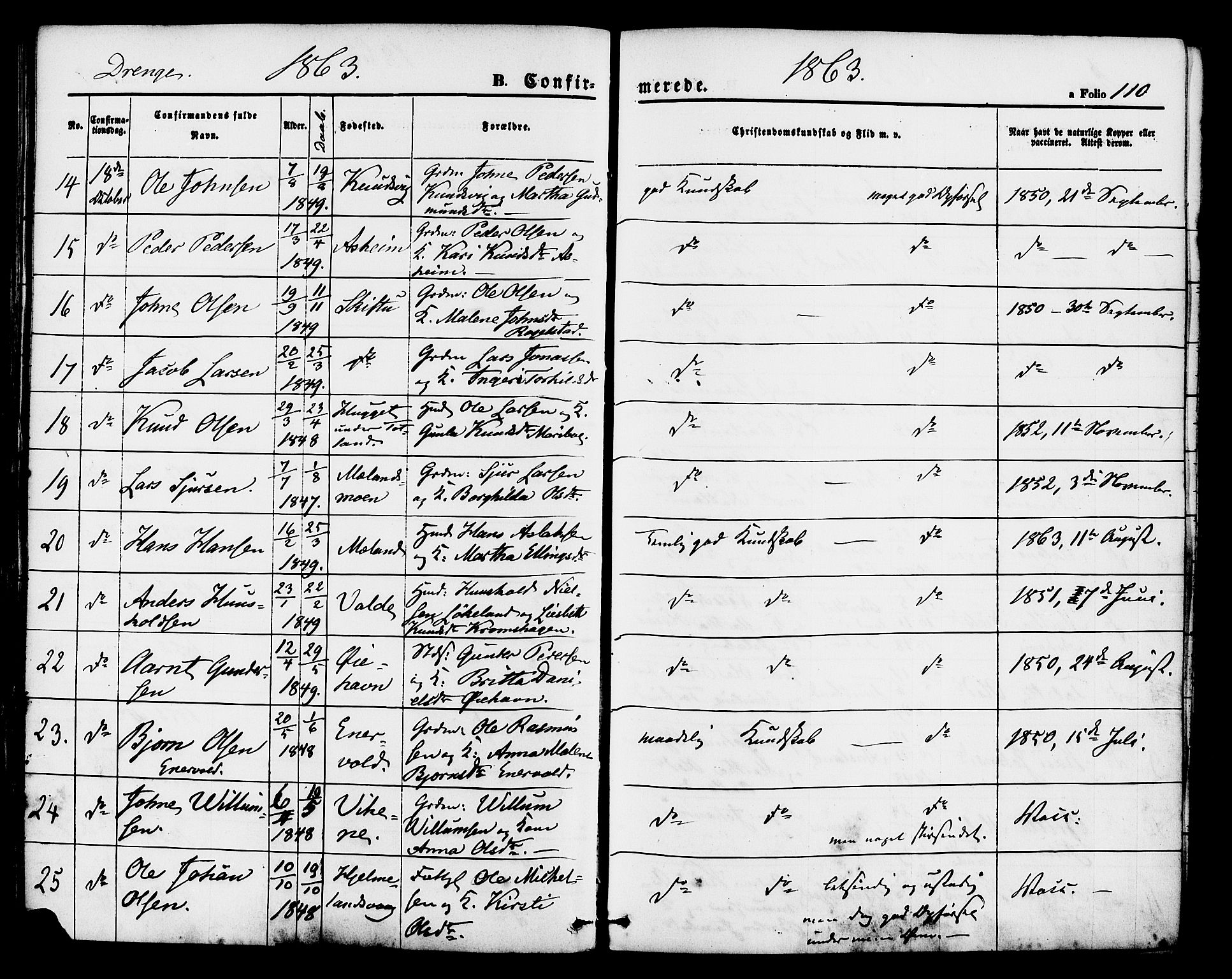 Hjelmeland sokneprestkontor, AV/SAST-A-101843/01/IV/L0011: Parish register (official) no. A 11, 1861-1878, p. 110