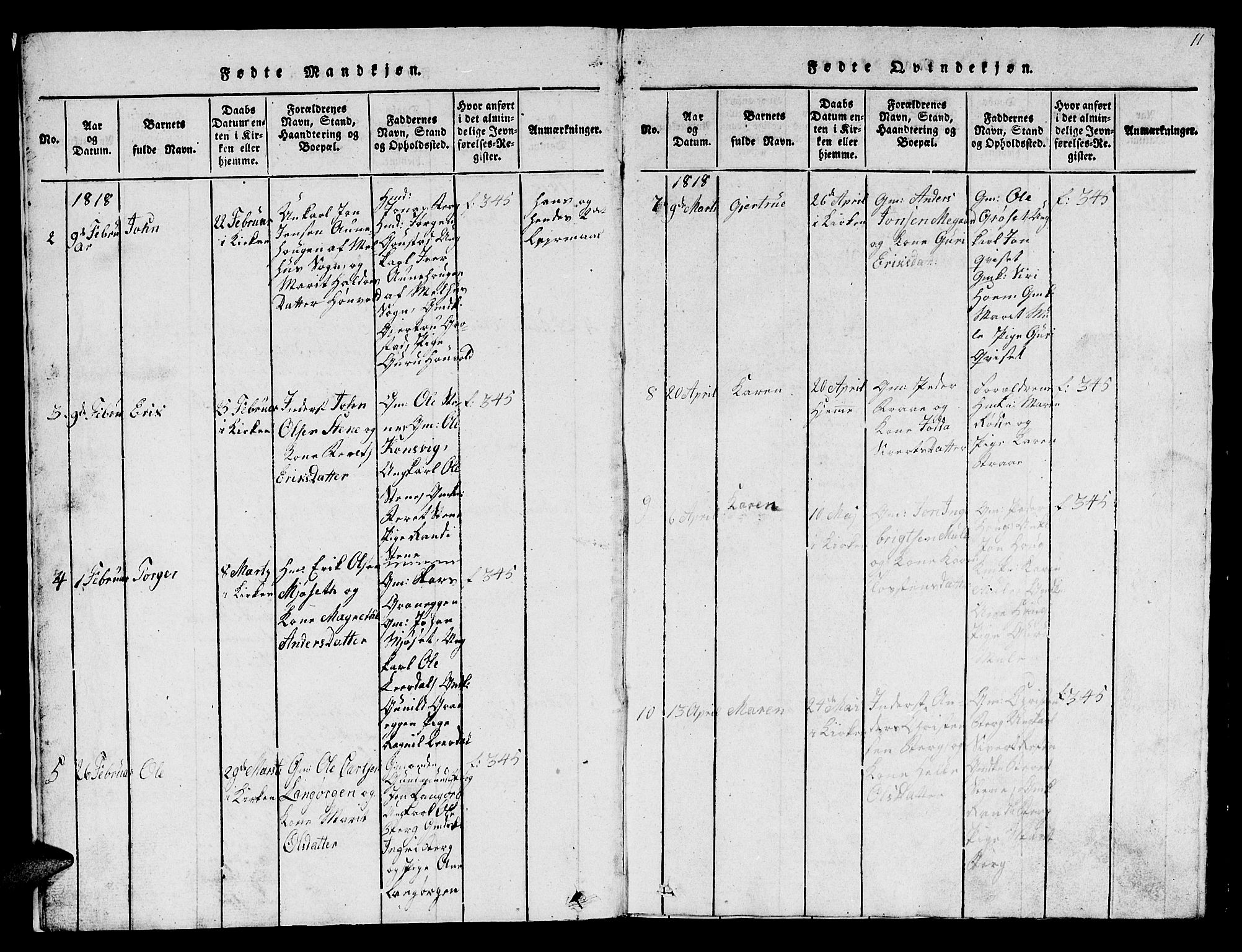 Ministerialprotokoller, klokkerbøker og fødselsregistre - Sør-Trøndelag, SAT/A-1456/612/L0385: Parish register (copy) no. 612C01, 1816-1845, p. 11