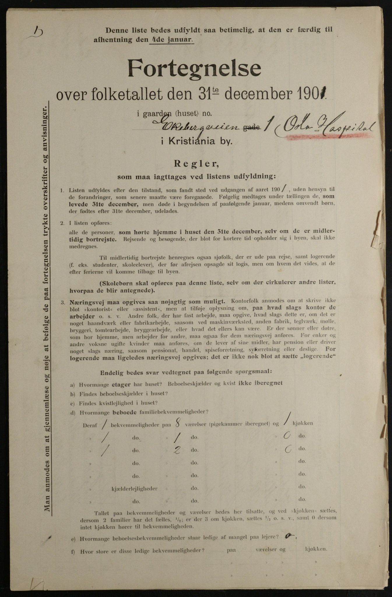 OBA, Municipal Census 1901 for Kristiania, 1901, p. 3184