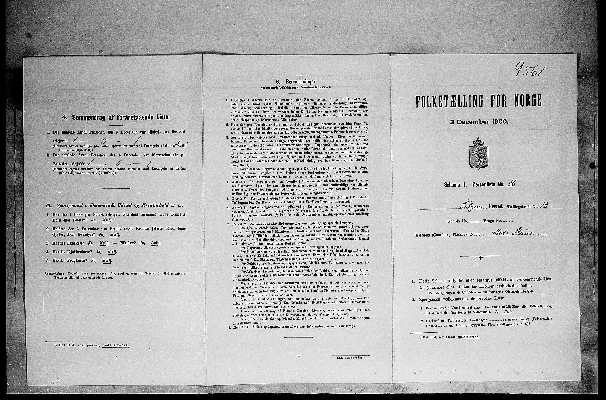 SAH, 1900 census for Tolga, 1900, p. 1222