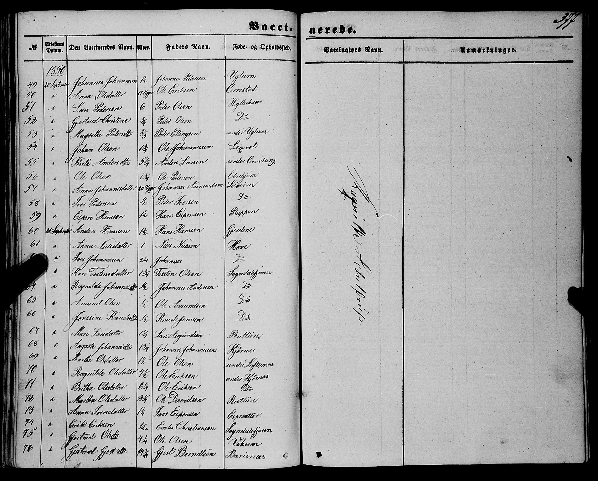 Sogndal sokneprestembete, AV/SAB-A-81301/H/Haa/Haaa/L0012II: Parish register (official) no. A 12II, 1847-1877, p. 377