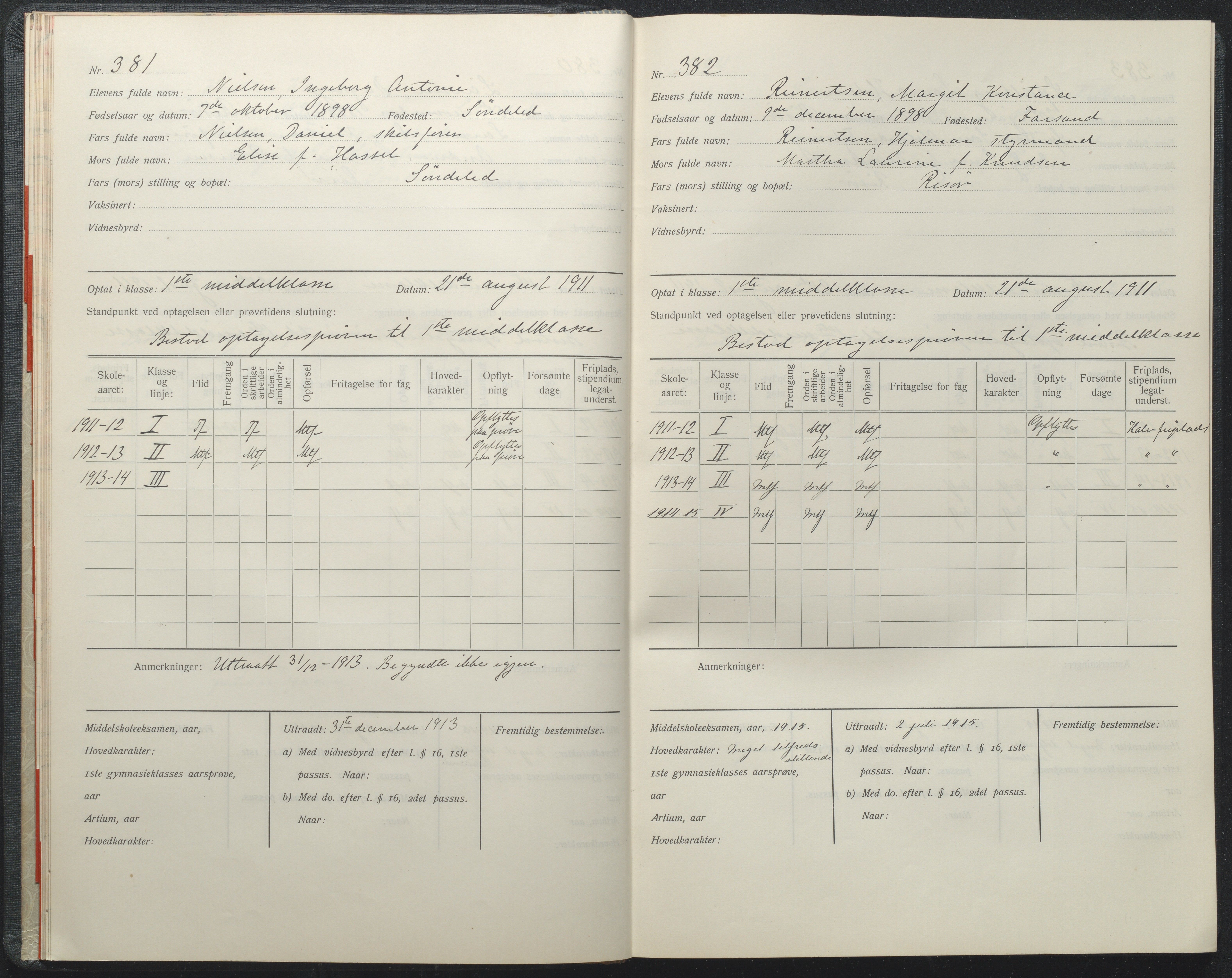 Risør kommune, AAKS/KA0901-PK/1/05/05i/L0002: Manntallsprotokoll, 1911-1925, p. 381-382