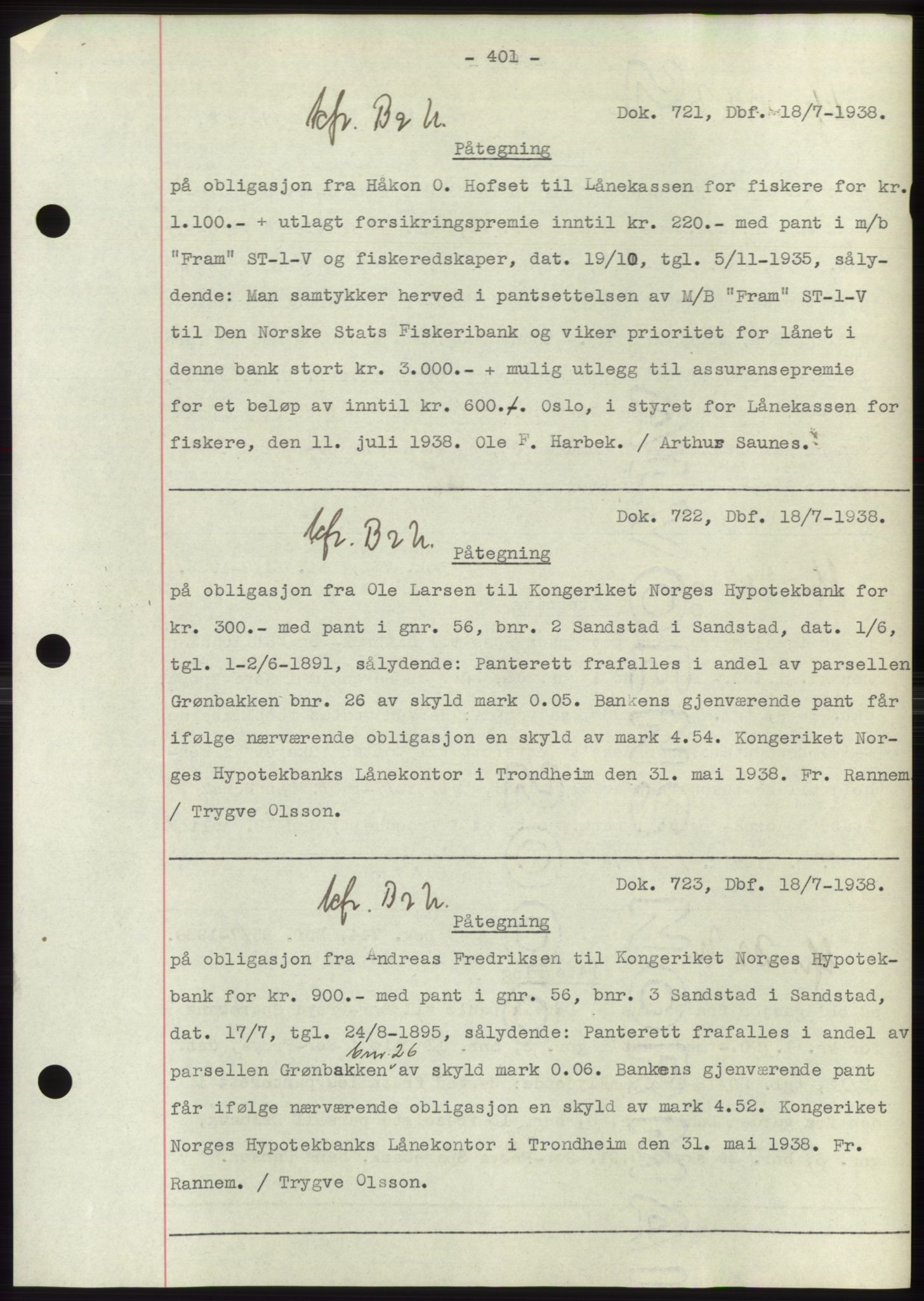 Hitra sorenskriveri, AV/SAT-A-0018/2/2C/2Ca: Mortgage book no. C1, 1936-1945, Diary no: : 721/1938