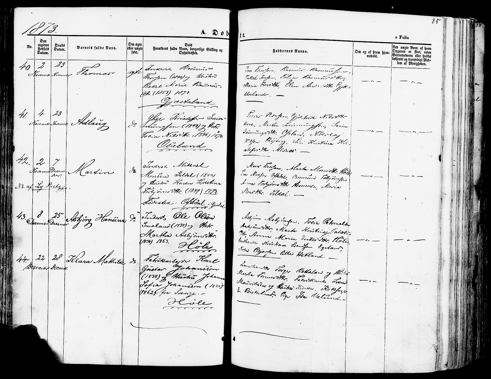 Høgsfjord sokneprestkontor, AV/SAST-A-101624/H/Ha/Haa/L0002: Parish register (official) no. A 2, 1855-1885, p. 85