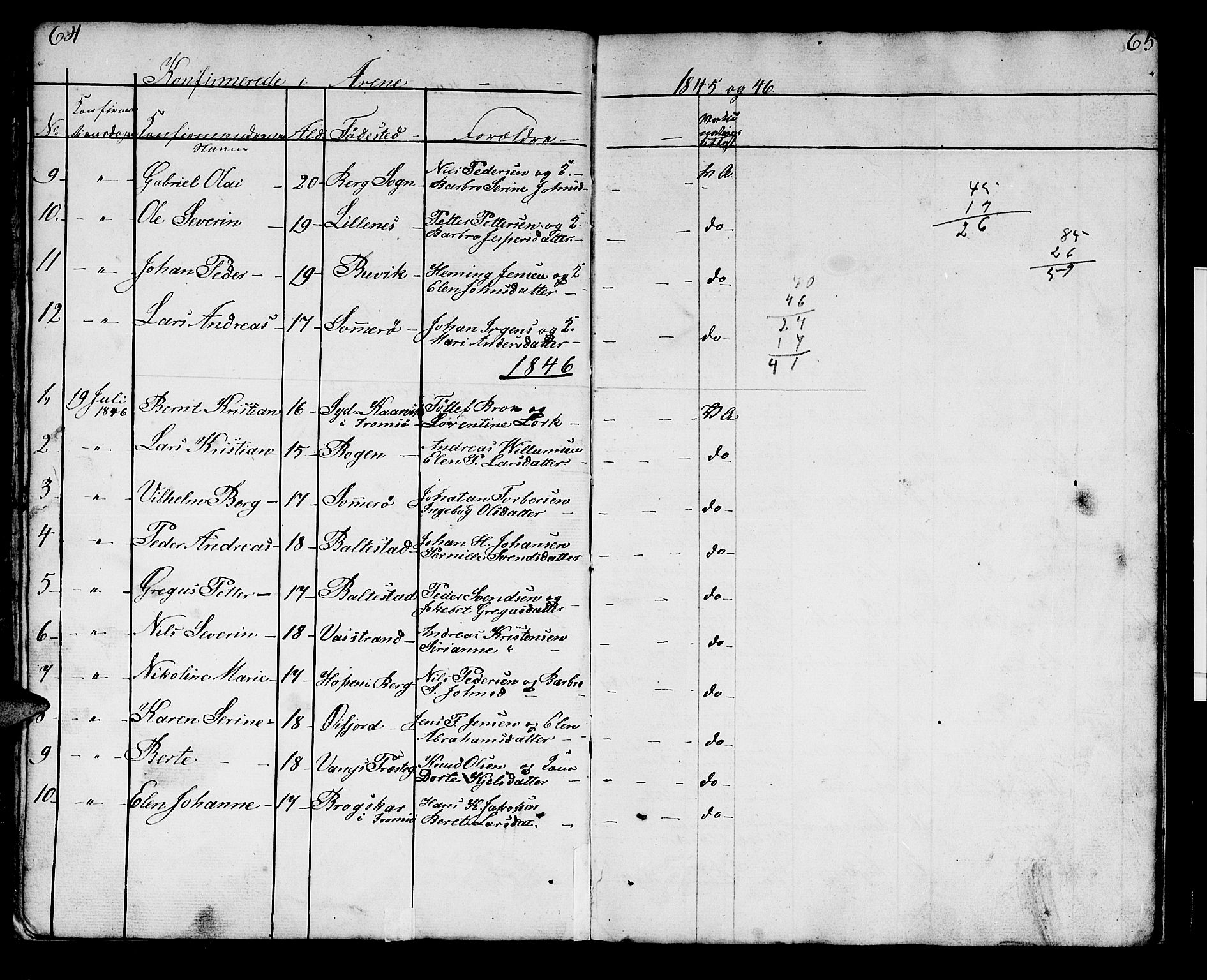 Lenvik sokneprestembete, AV/SATØ-S-1310/H/Ha/Hab/L0018klokker: Parish register (copy) no. 18, 1838-1854, p. 64-65