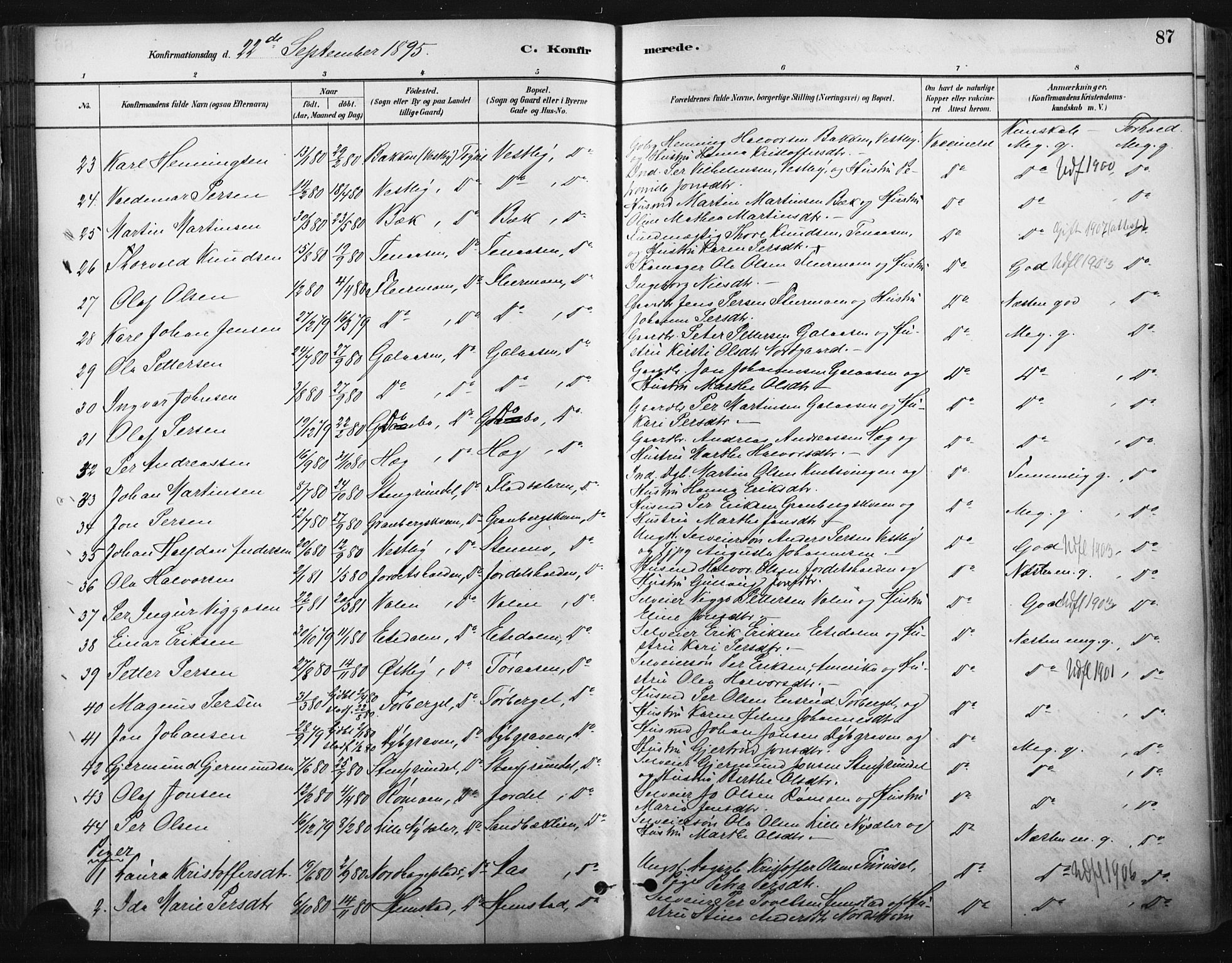 Trysil prestekontor, AV/SAH-PREST-046/H/Ha/Haa/L0009: Parish register (official) no. 9, 1881-1897, p. 87