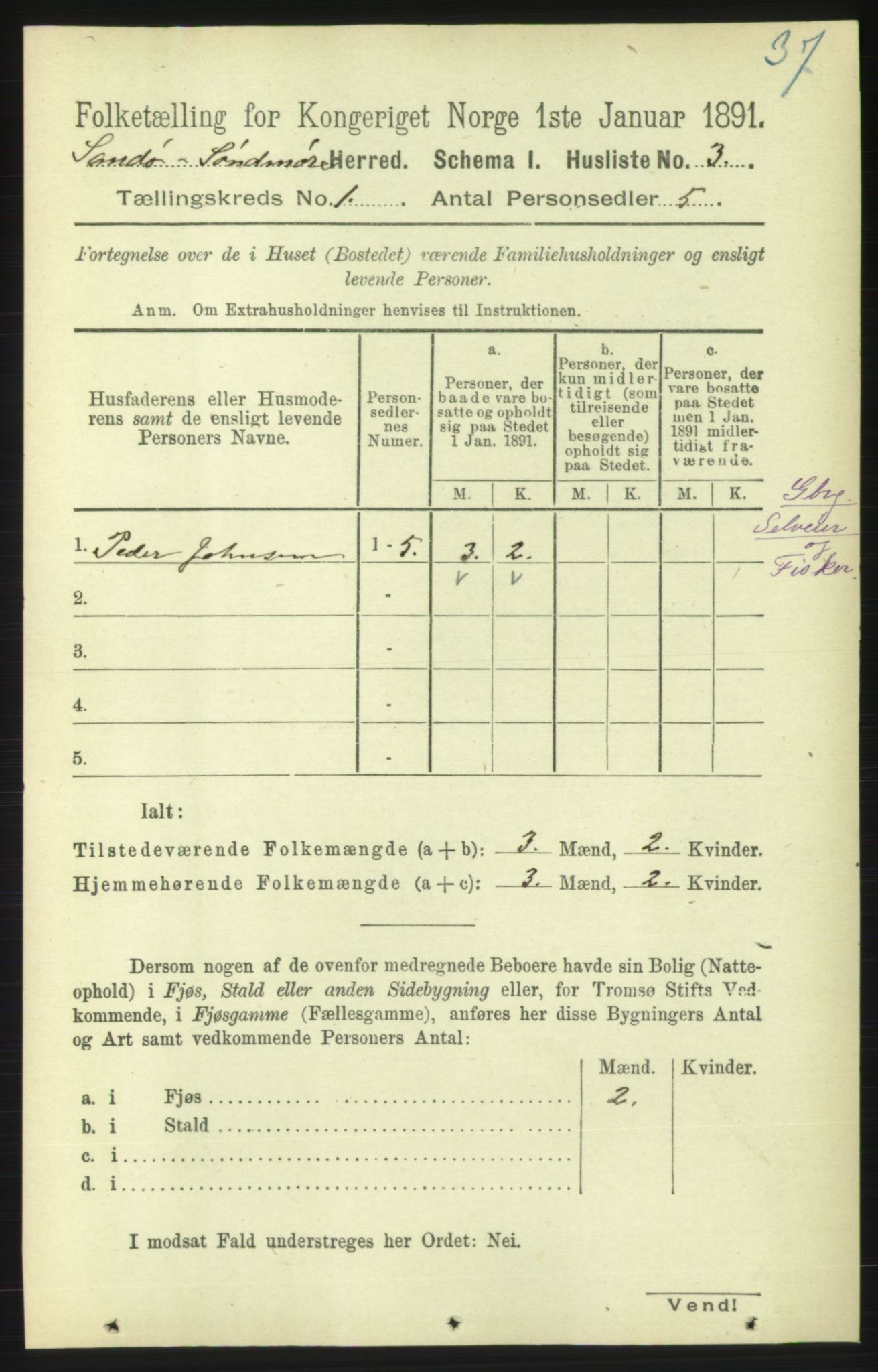 RA, 1891 census for 1514 Sande, 1891, p. 39