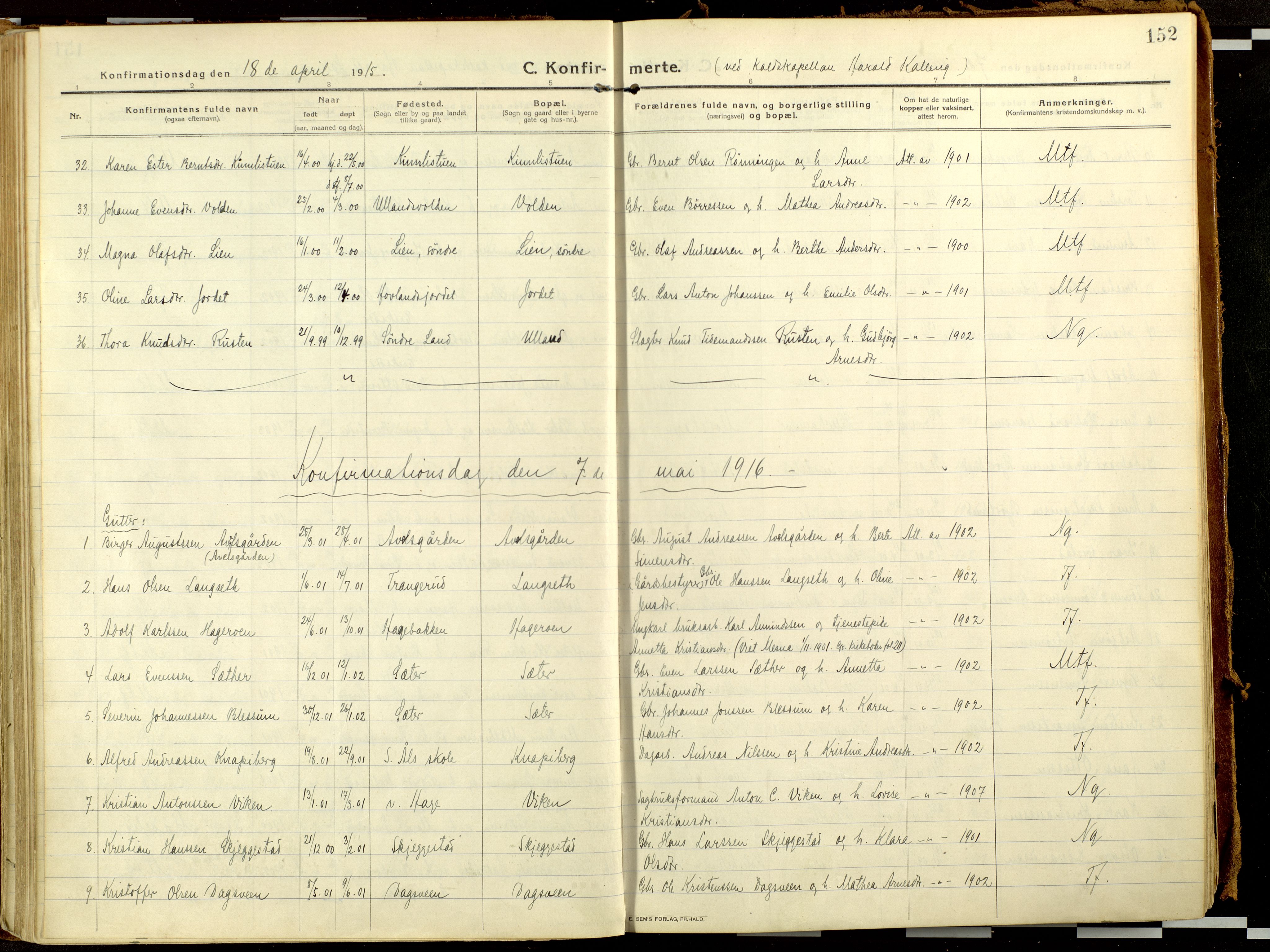 Fåberg prestekontor, AV/SAH-PREST-086/H/Ha/Haa/L0013: Parish register (official) no. 13, 1913-1928, p. 152