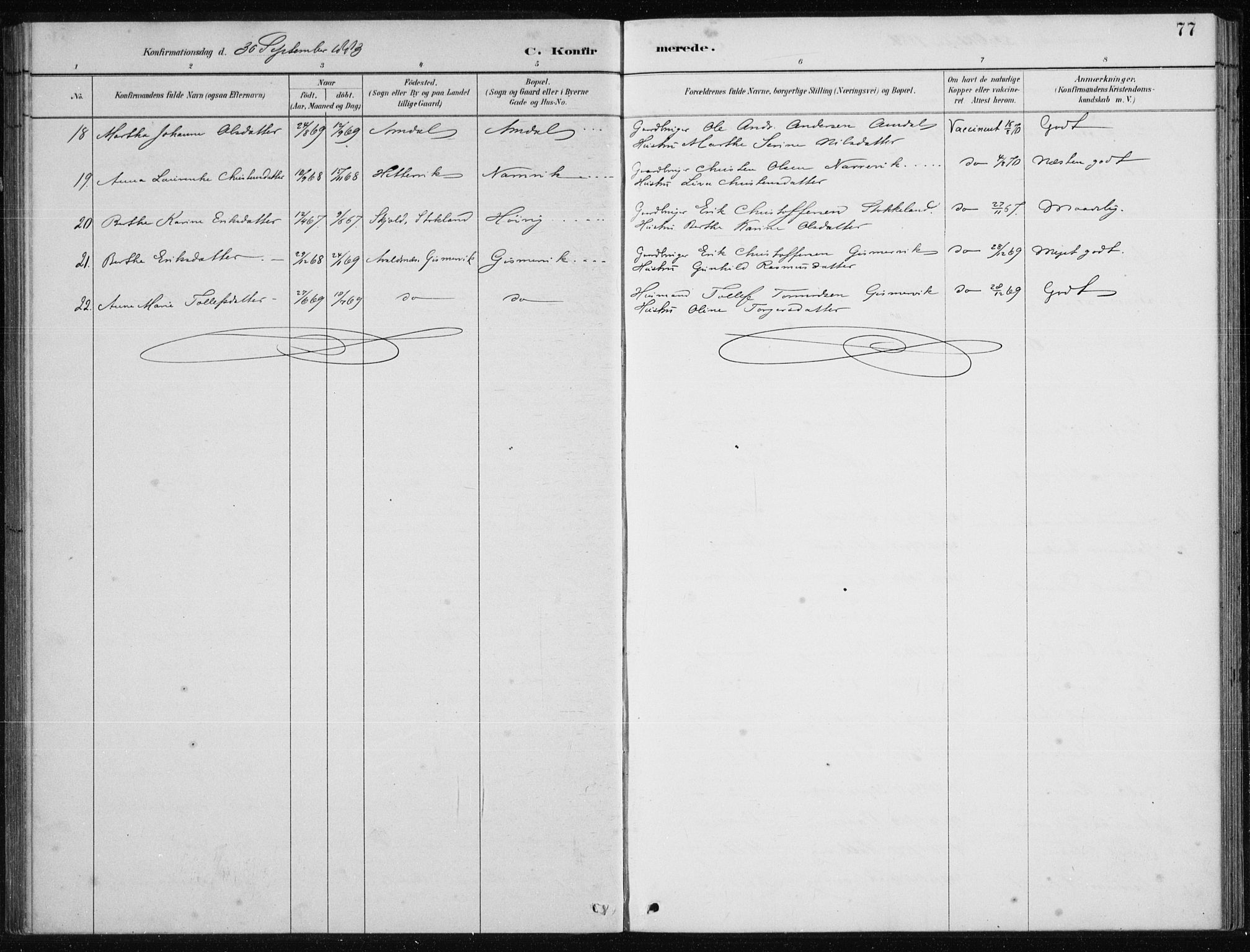 Tysvær sokneprestkontor, AV/SAST-A -101864/H/Ha/Hab/L0004: Parish register (copy) no. B 4, 1883-1896, p. 77