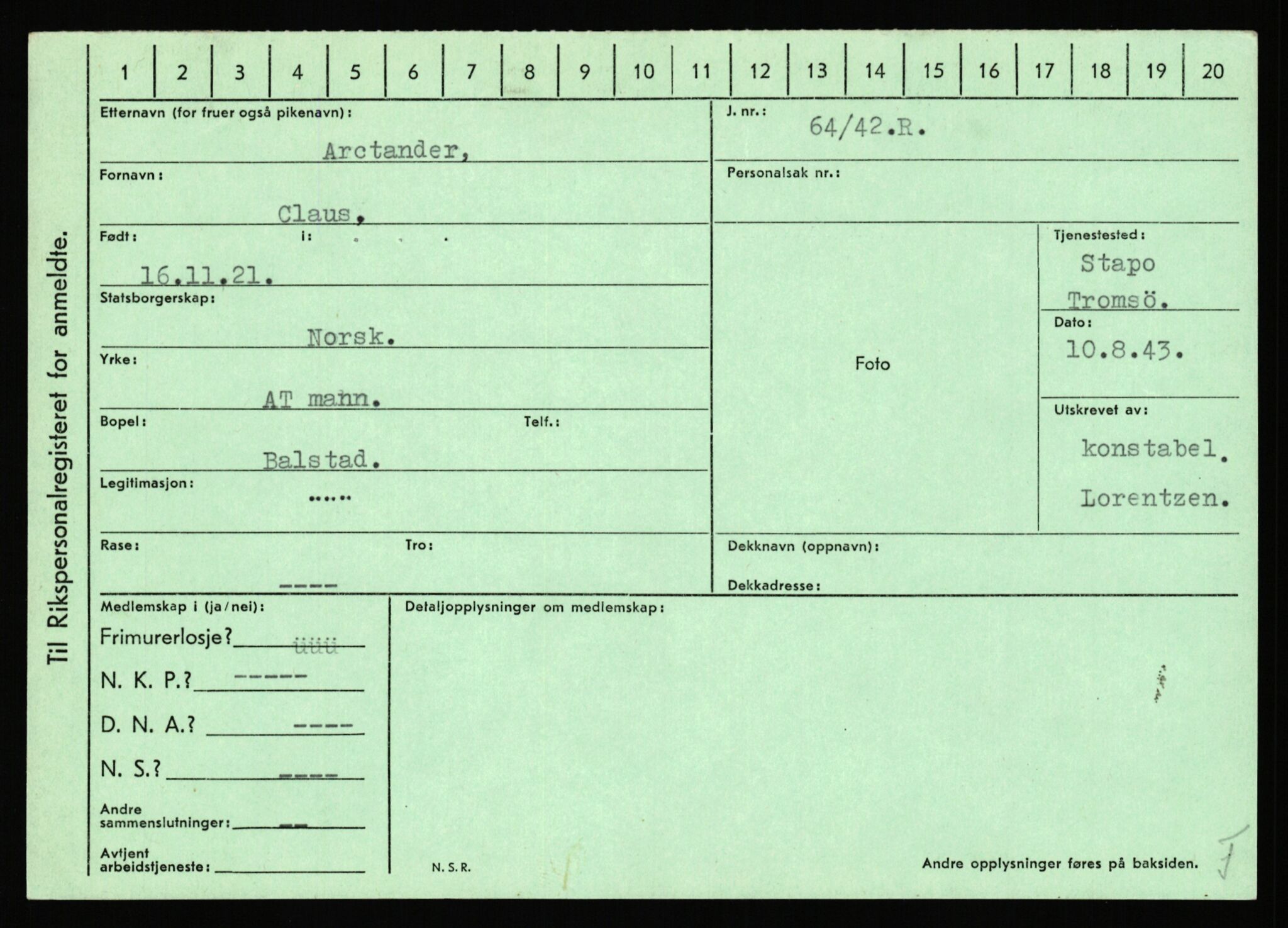 Statspolitiet - Hovedkontoret / Osloavdelingen, AV/RA-S-1329/C/Ca/L0001: Aabakken - Armann, 1943-1945, p. 5290