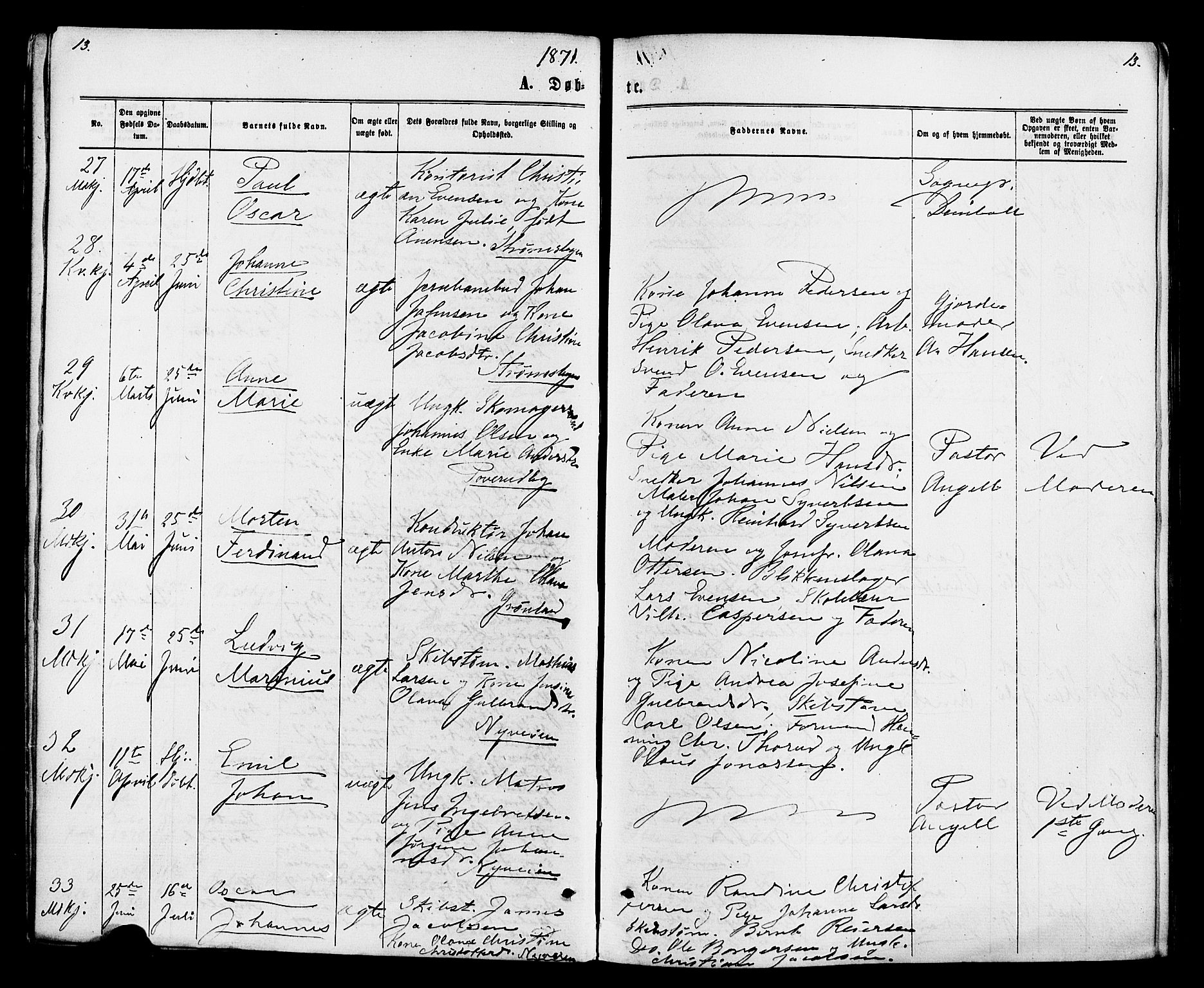 Strømsø kirkebøker, AV/SAKO-A-246/F/Fa/L0020: Parish register (official) no. I 20, 1870-1878, p. 13