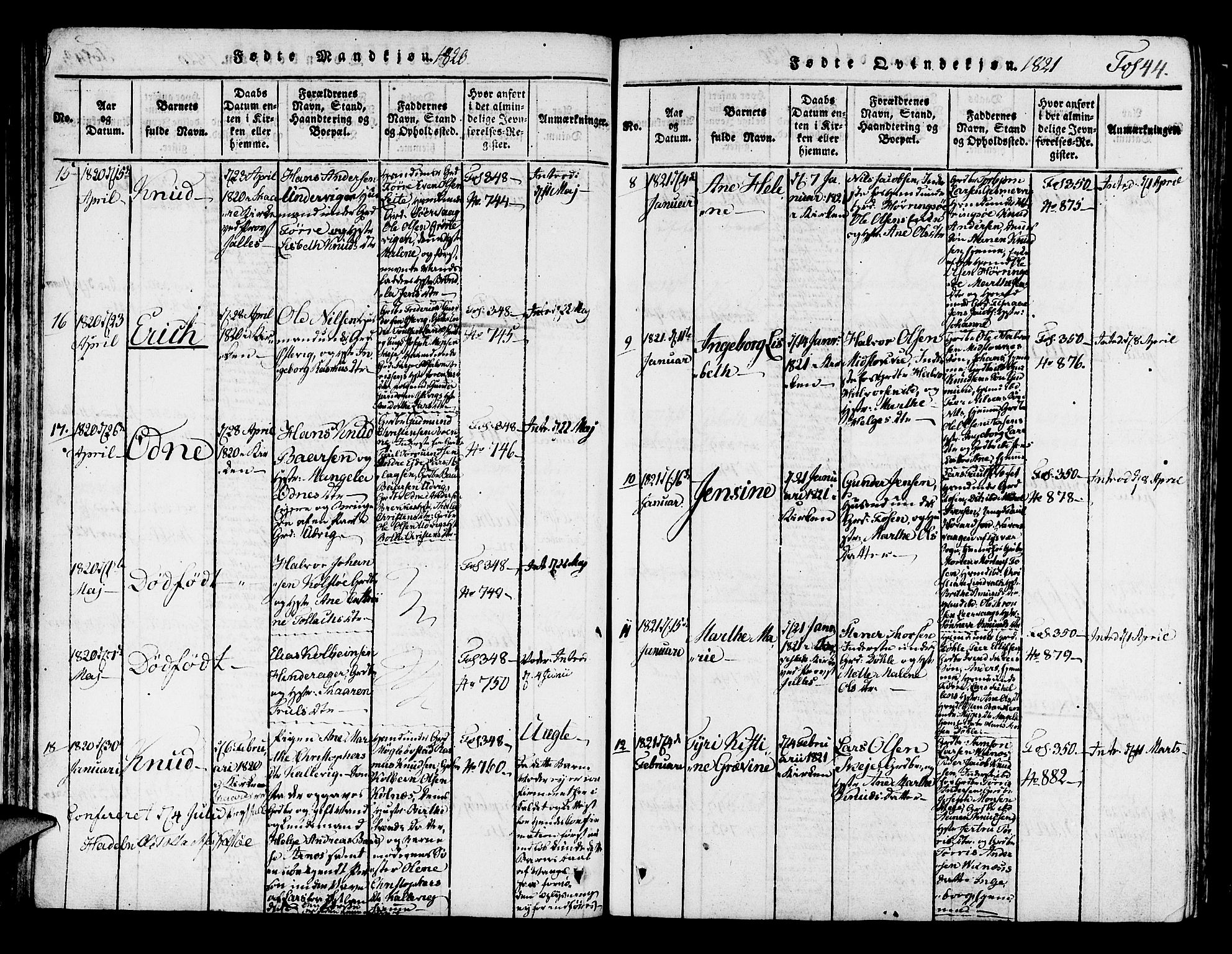 Avaldsnes sokneprestkontor, SAST/A -101851/H/Ha/Haa/L0004: Parish register (official) no. A 4, 1816-1825, p. 44