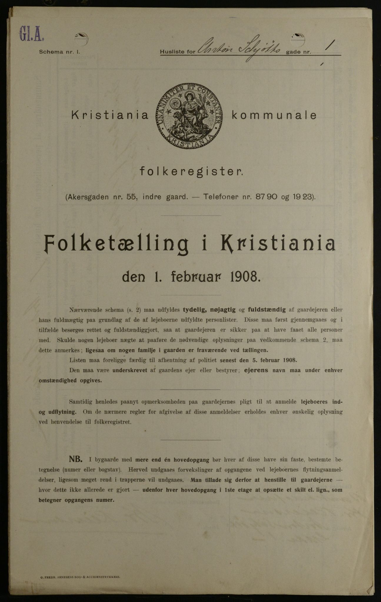 OBA, Municipal Census 1908 for Kristiania, 1908, p. 1524