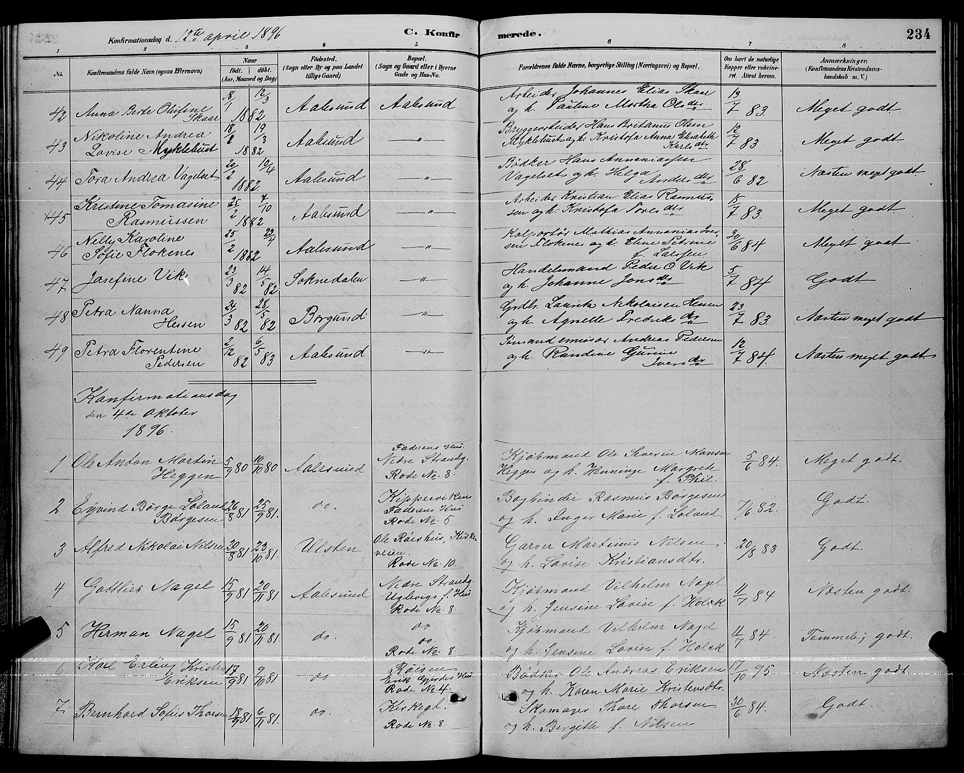 Ministerialprotokoller, klokkerbøker og fødselsregistre - Møre og Romsdal, AV/SAT-A-1454/529/L0467: Parish register (copy) no. 529C04, 1889-1897, p. 234