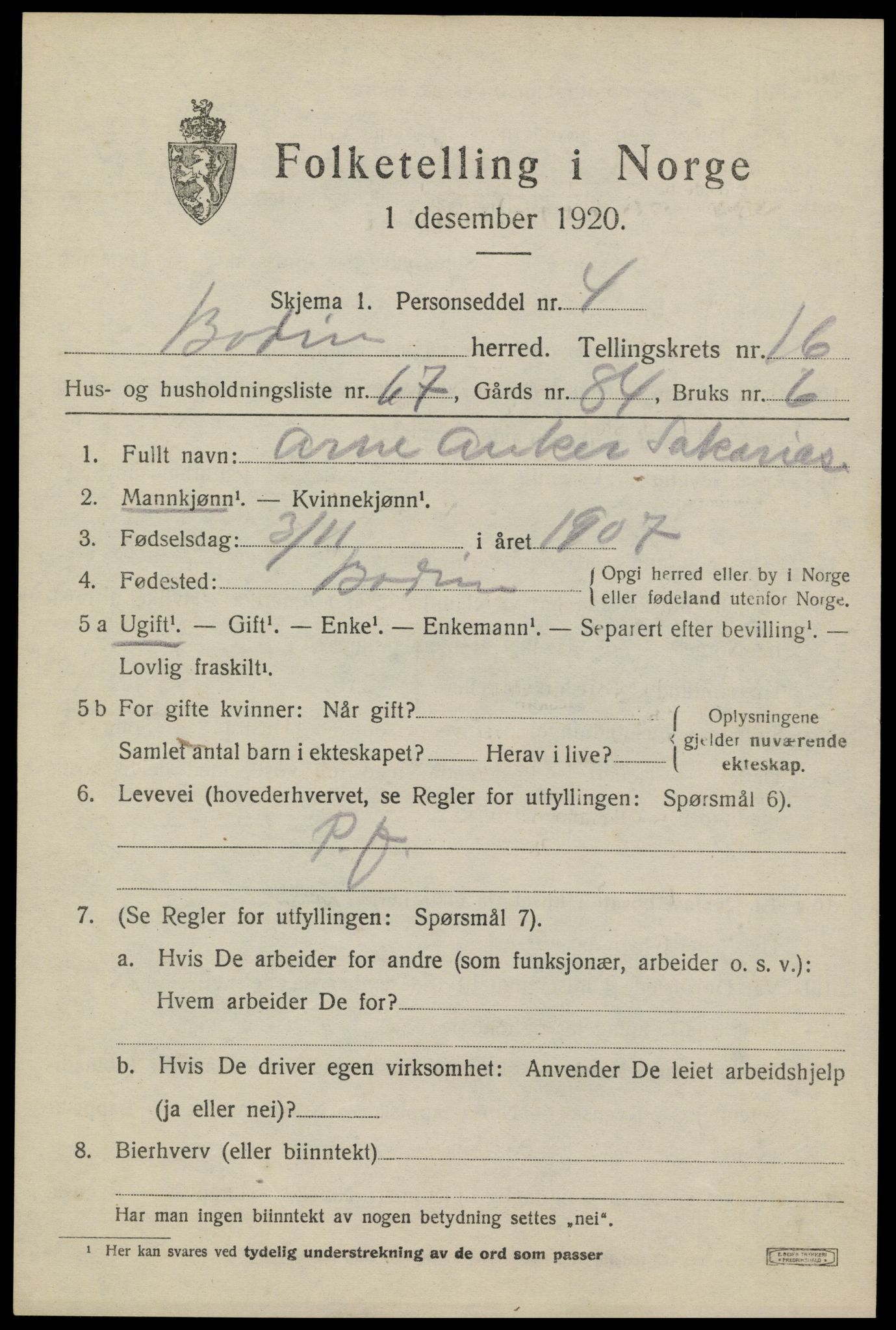 SAT, 1920 census for Bodin, 1920, p. 12274