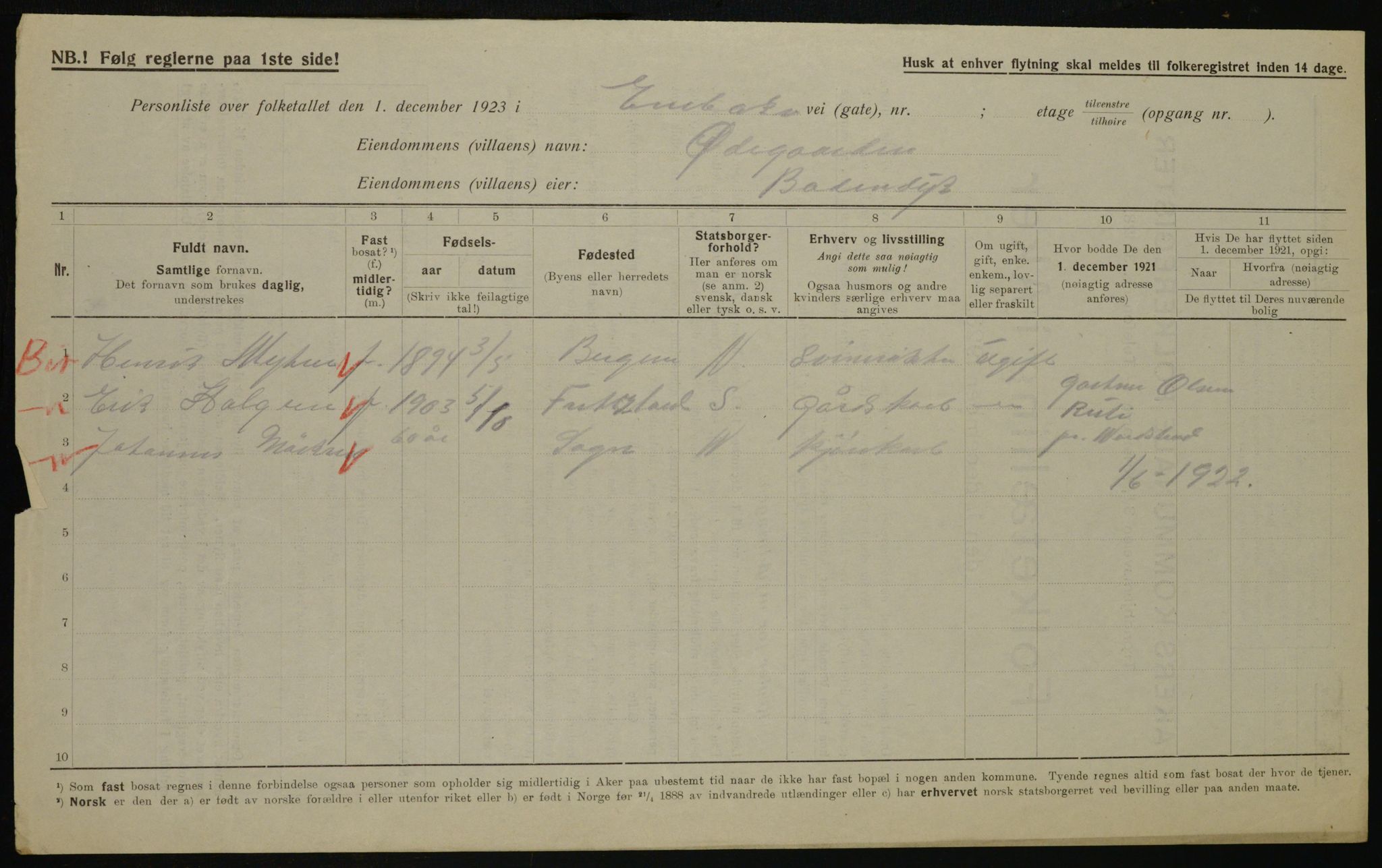 , Municipal Census 1923 for Aker, 1923, p. 42631