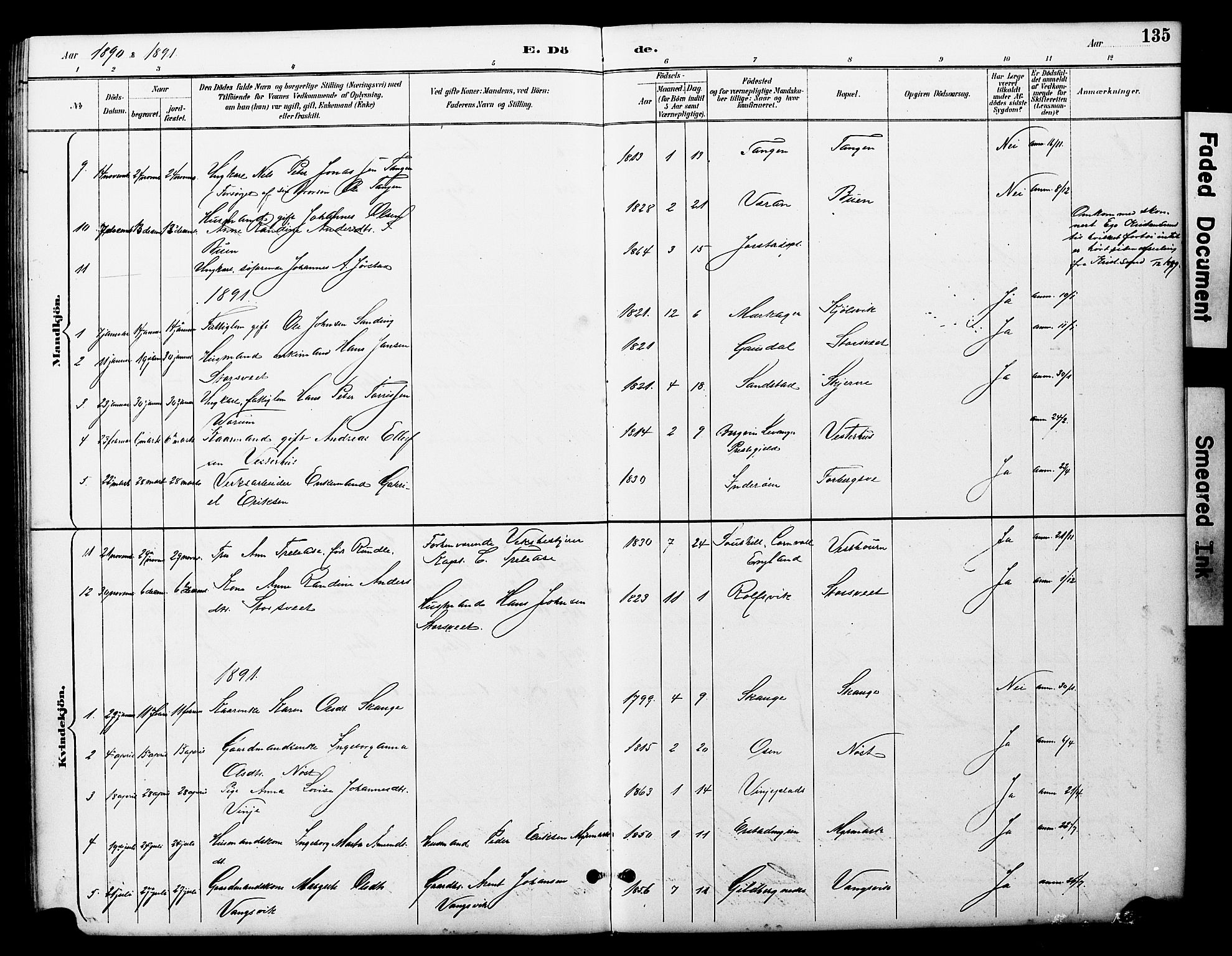 Ministerialprotokoller, klokkerbøker og fødselsregistre - Nord-Trøndelag, SAT/A-1458/722/L0226: Parish register (copy) no. 722C02, 1889-1927, p. 135