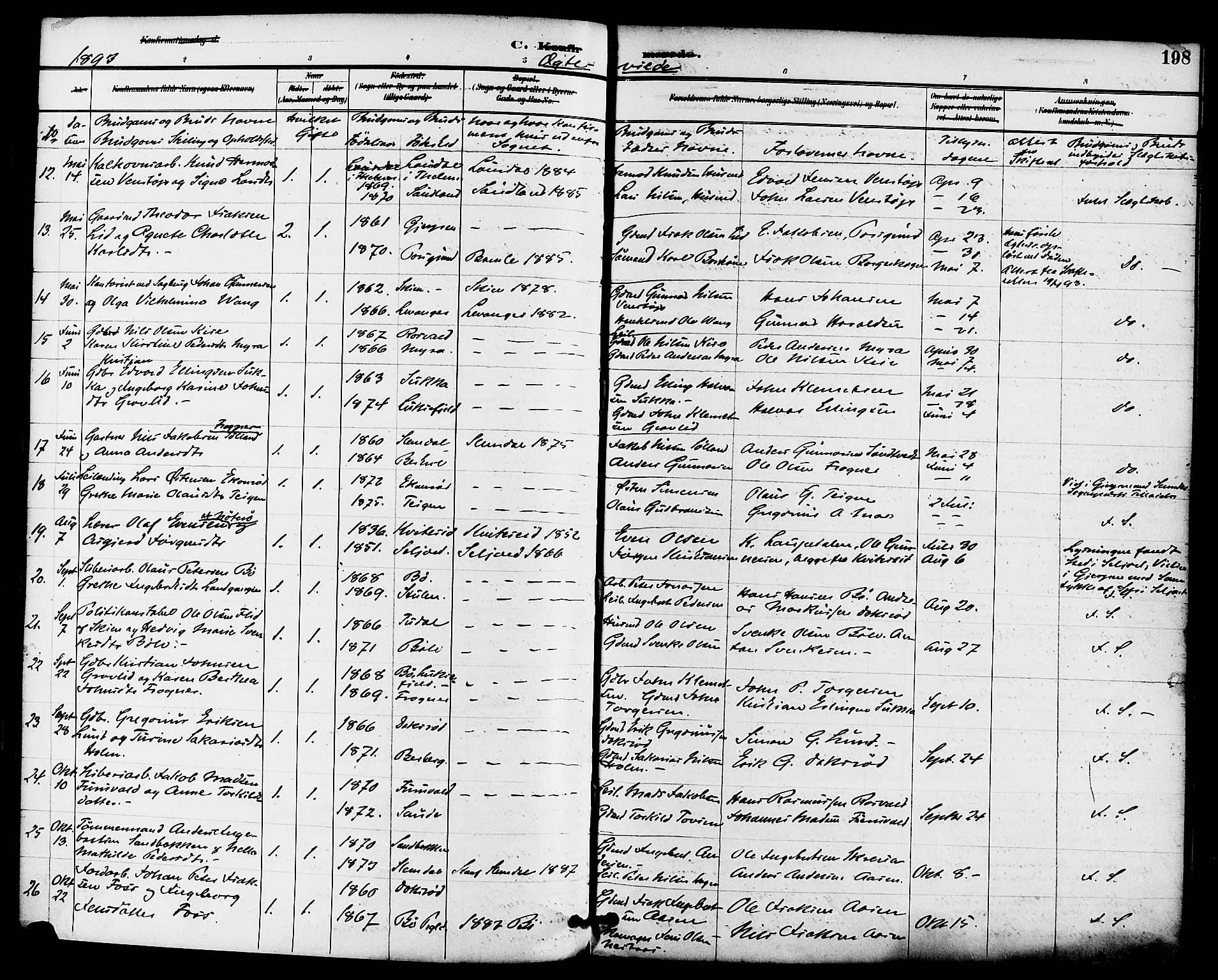Gjerpen kirkebøker, SAKO/A-265/F/Fa/L0010: Parish register (official) no. I 10, 1886-1895, p. 198