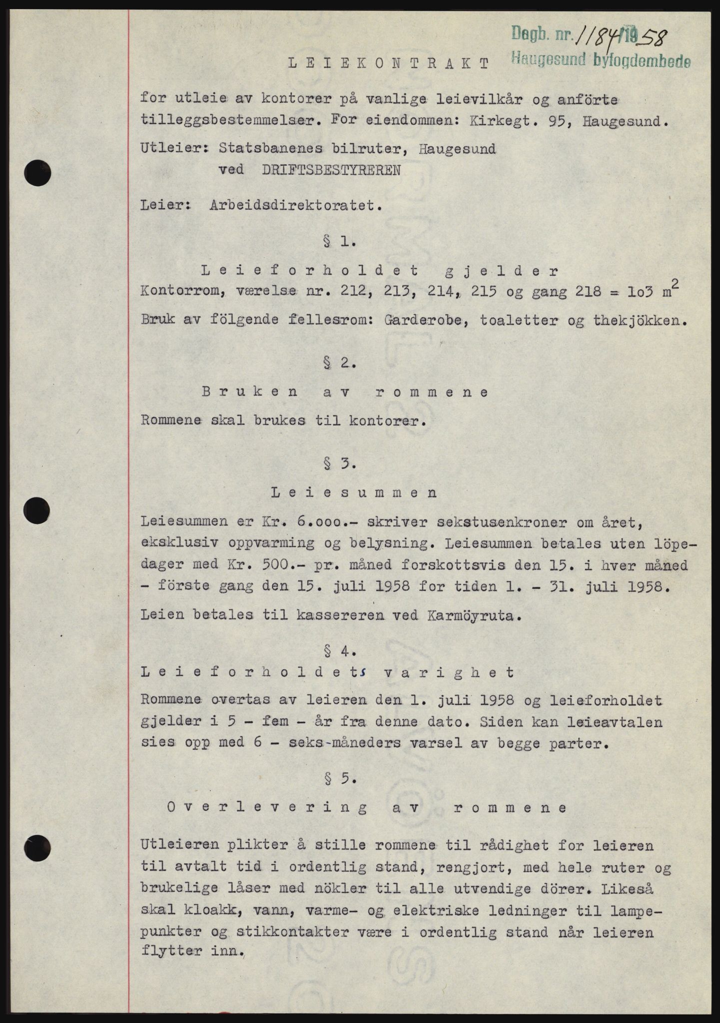 Haugesund tingrett, SAST/A-101415/01/II/IIC/L0044: Mortgage book no. B 44, 1958-1959, Diary no: : 1184/1958